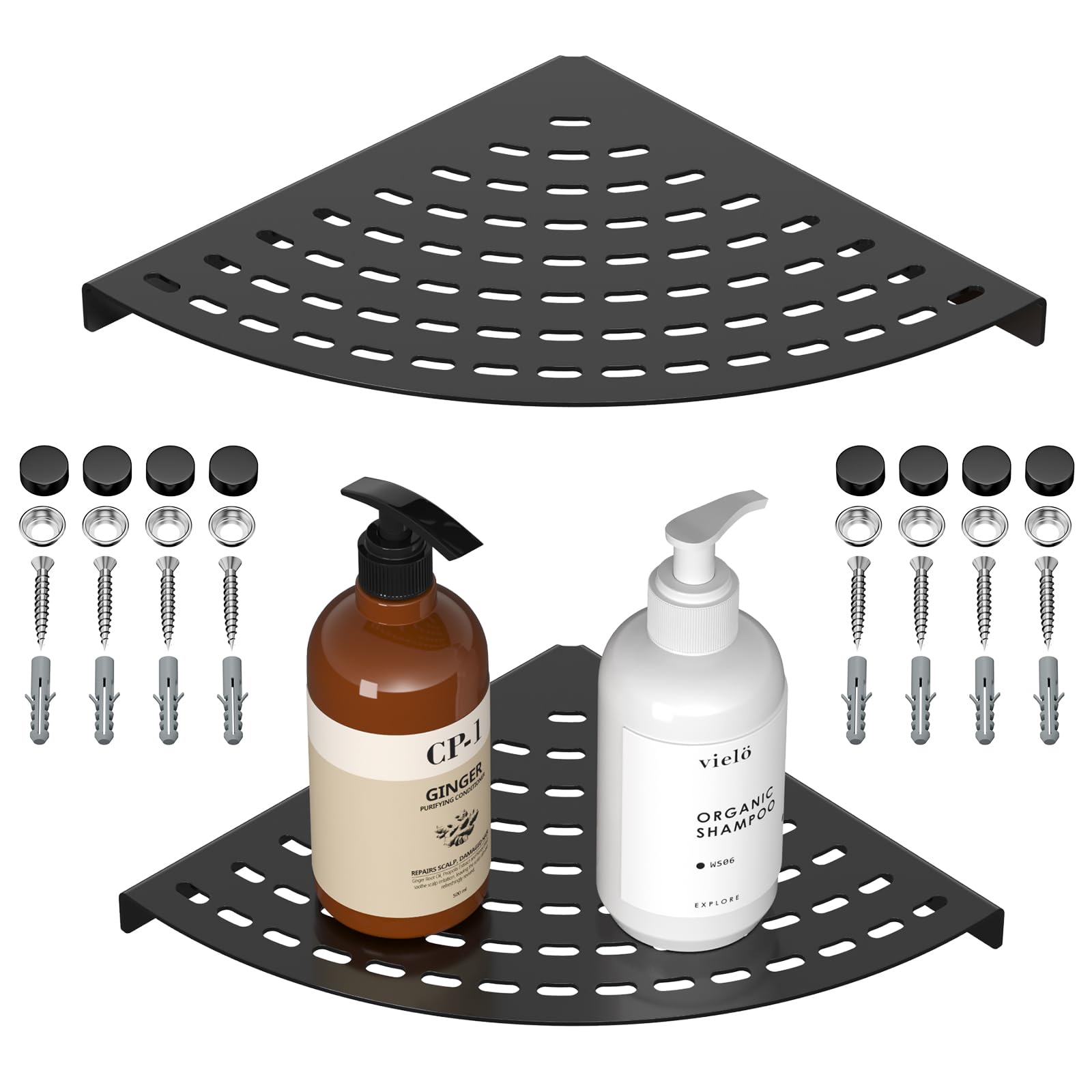LFBA 2 Pack Corner Shower Shelves 304 Stainless Steel Shower Corner Shelf Matte Black 8 in Corner Shower Shelf Prevent Rust Drilling Installation