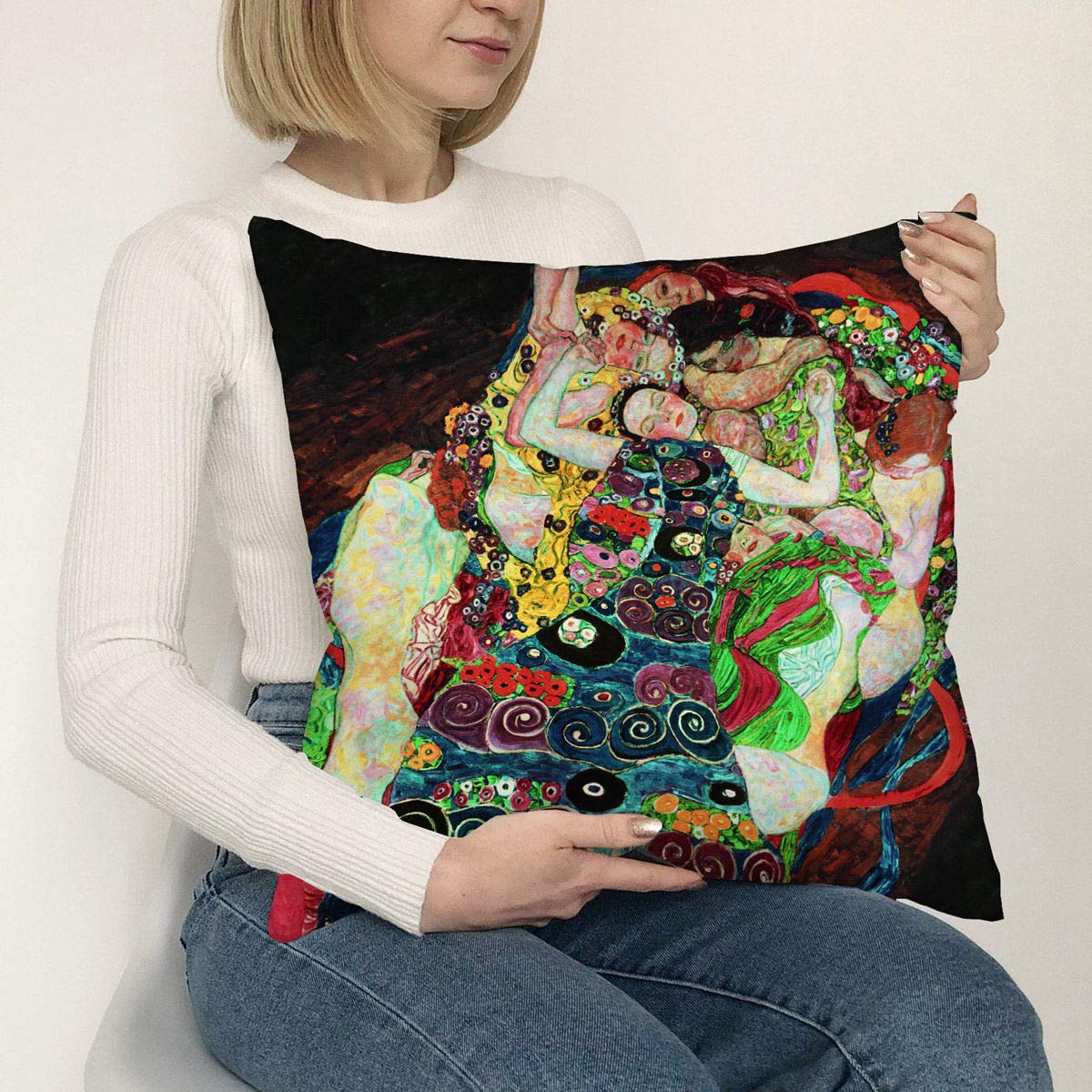 Federa Cuscino Rettangolare 40x60 Cm In Velluto Con Stampa Klimt - Serpenti D'Acqua I, Cerniera, GK078