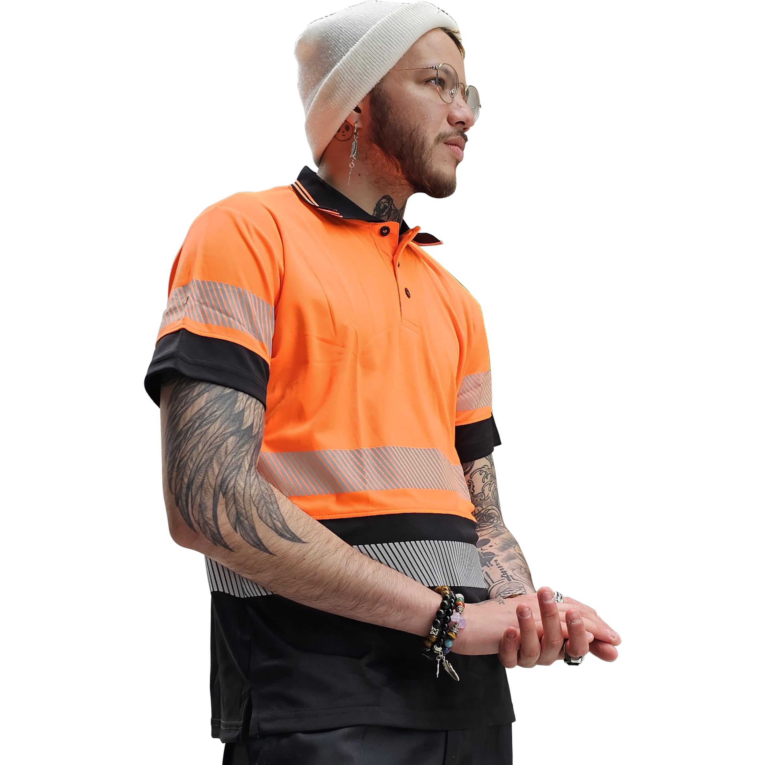 Apparel - T-shirt haute visibilité - T-shirt réfléchissant - T-shirt de sécurité - T-shirt de travail - T-shirt d'avertissement pour homme - T-shirt de travail - Orange/noir - Taille L