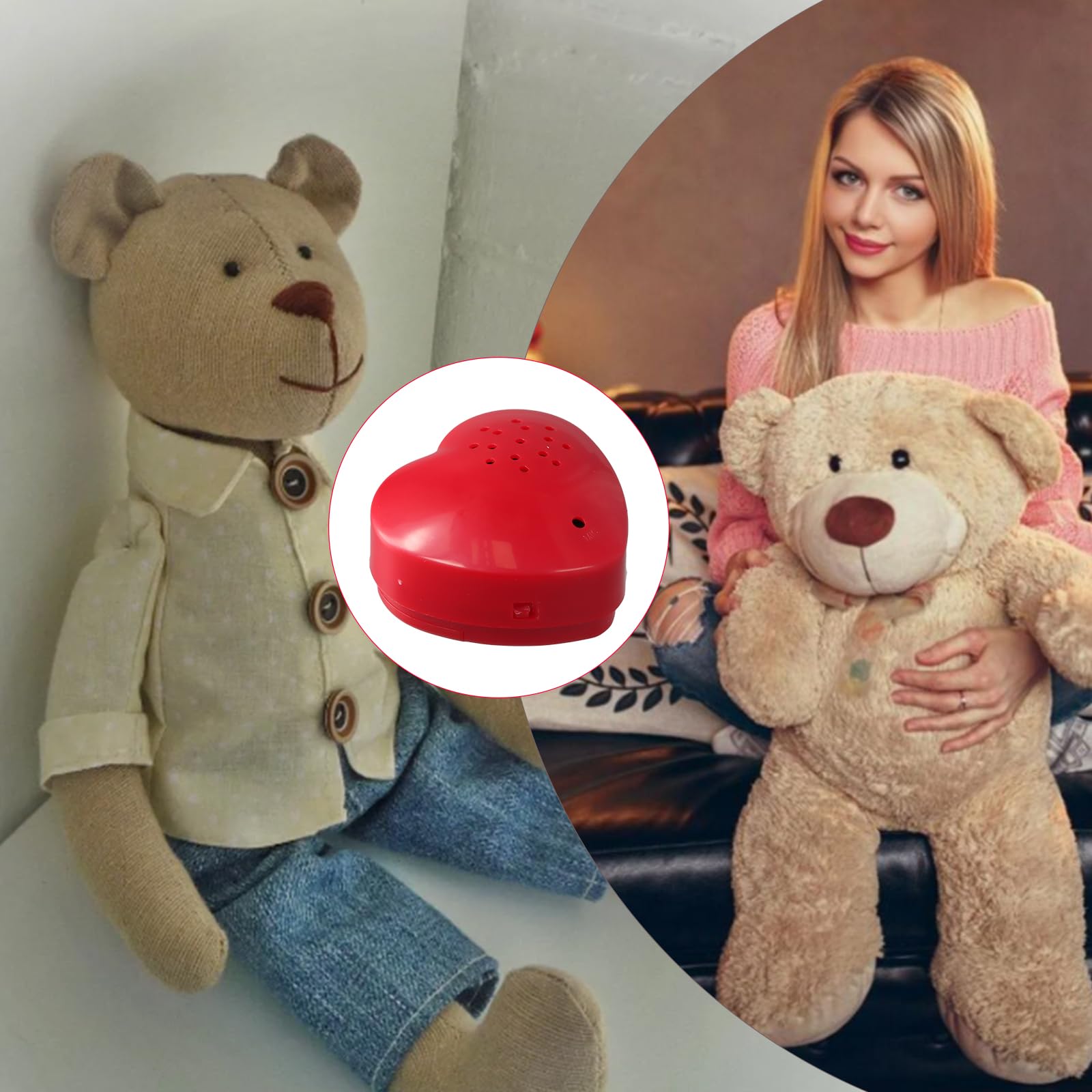 Stofftier Sound Recorder, Herzförmiger Diktiergerät, Talking Products, Diktiergerät für Stofftiere 30 Sekunden Aufnahme, Aufnehmbares Soundmodul, Plüschtier Sprachbox für Stoffbären Babypuppen