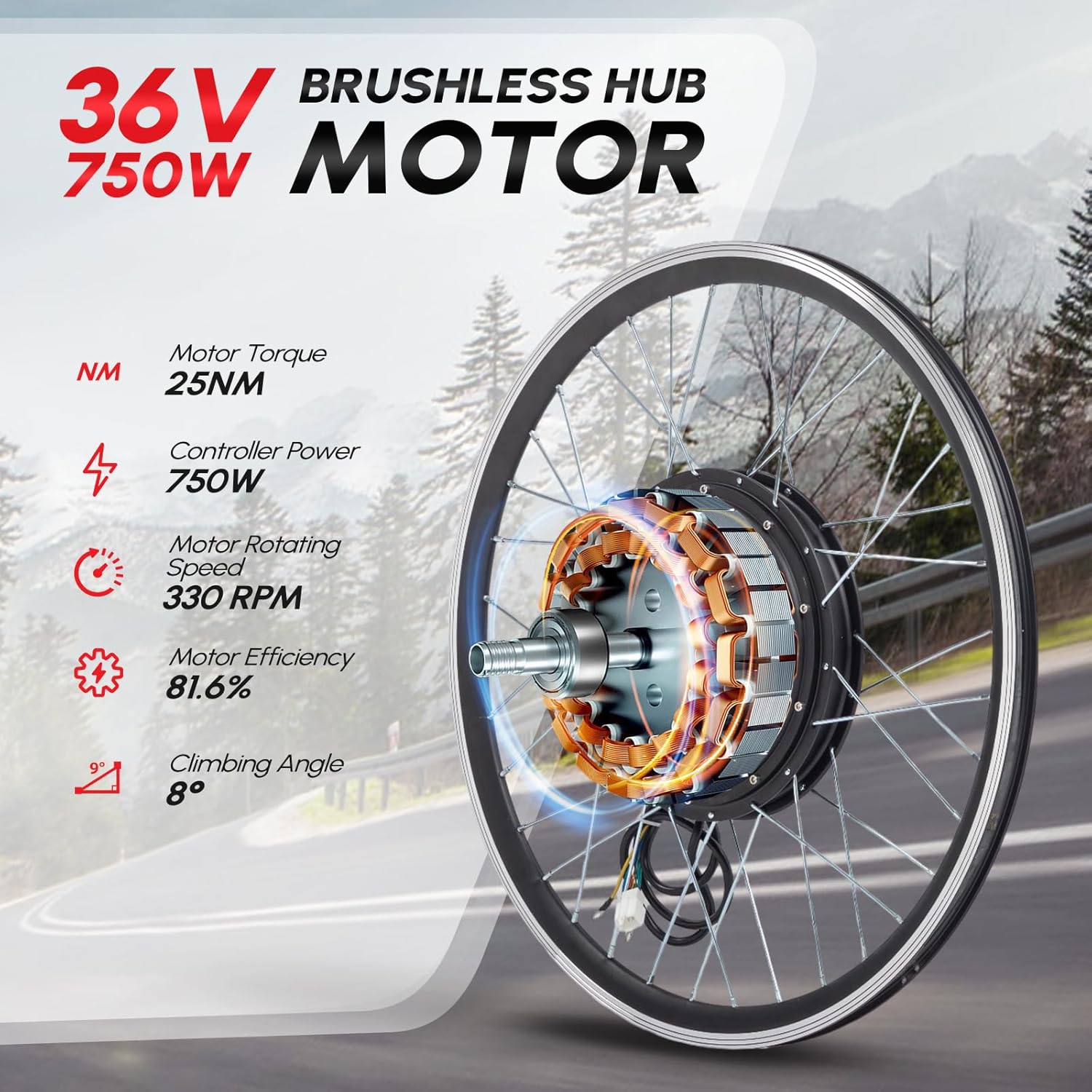PEXMOR Electric Bike Conversion Kit, 20"/24" Front Wheel Ebike Conversion Kit, 36V 750W Electric Bike Hub Motor Kit w/3 Mode Controller/PAS/LCD Display/Twist Throttle Electric Bicycle Ebike Kit