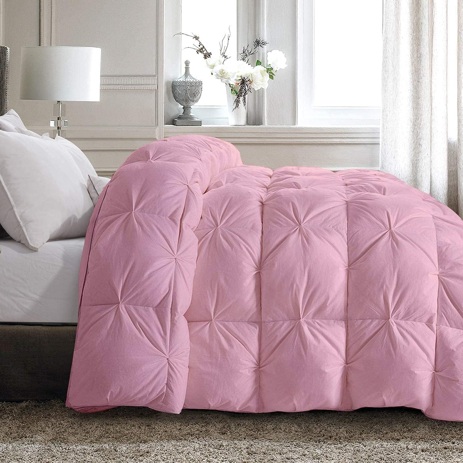 All-Season 5 Pcs Pinch Pleated Comforter 100% Cotton-500 GSM Corner Tabs Down Alternative Quilted Comforter Set Pin Tuck Comforter with 4 Pillow Shams (Twin/Twin XL-Sage)