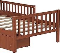 Vista 195 de Modern Full Size Platform Bed Storage Headboard and Safety Guardrail for Kids, Function Wood Platform Bed Frame with Built-in LED Light for Boy