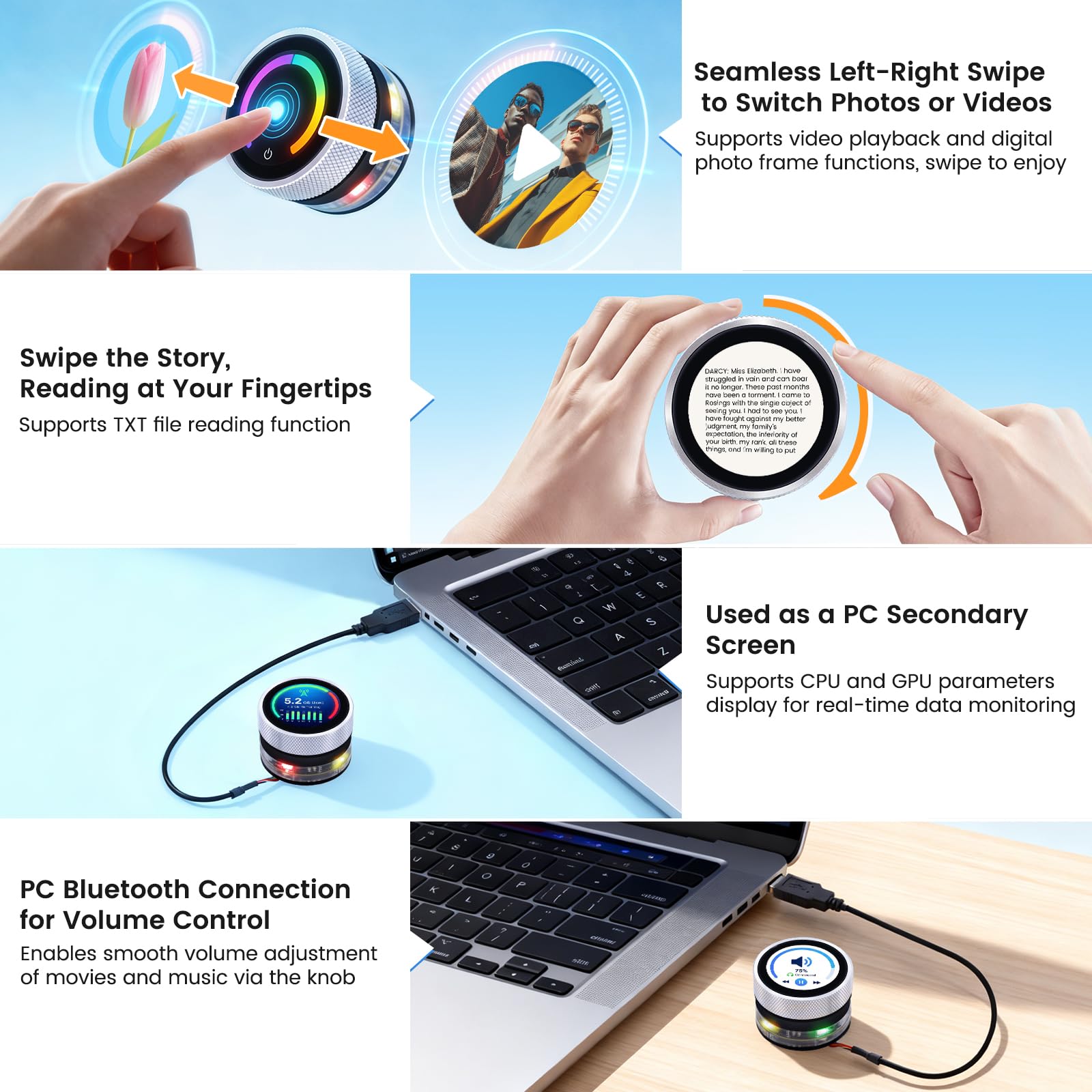 ELECROW ESP32 Rotary Display 240x240-1.28 Zoll HMI IPS Round Knob Touch Display Development Board, 2.4G WiFi und BLE Capacitive Touch Screen Kompatibel mit Arduino IDE und The LVGL Library, Silber