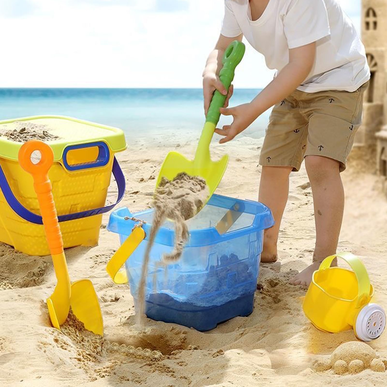 Générique Jouets de, Ensemble de Jeu de 20 pièces avec Seau, poignée de Transport, pelles, arrosoir et Formes de pour Les Jeux en Plein air et Les journées à la Plage en Plein air