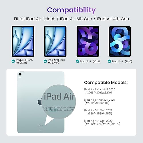 Miniatura 6 de DTTO Funda para iPad Air de 11 pulgadas M3M2 (20252024), iPad Air de 5  4 Generación (20222020), Funda Folio de Negocios de Cuero Premium con