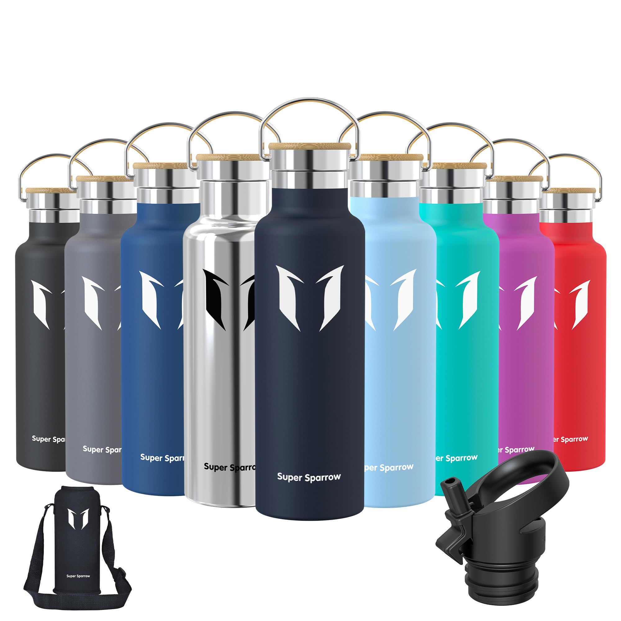 Super Sparrow Borraccia Termica - Bottiglia Termica Senza Perdite - 350ml/500ml/620ml/750ml/1L - Senza BPA Borracce Bambini - Per Scuola, Sport, Campeggio, Palestra, Ciclismo - Con 2 Tappi