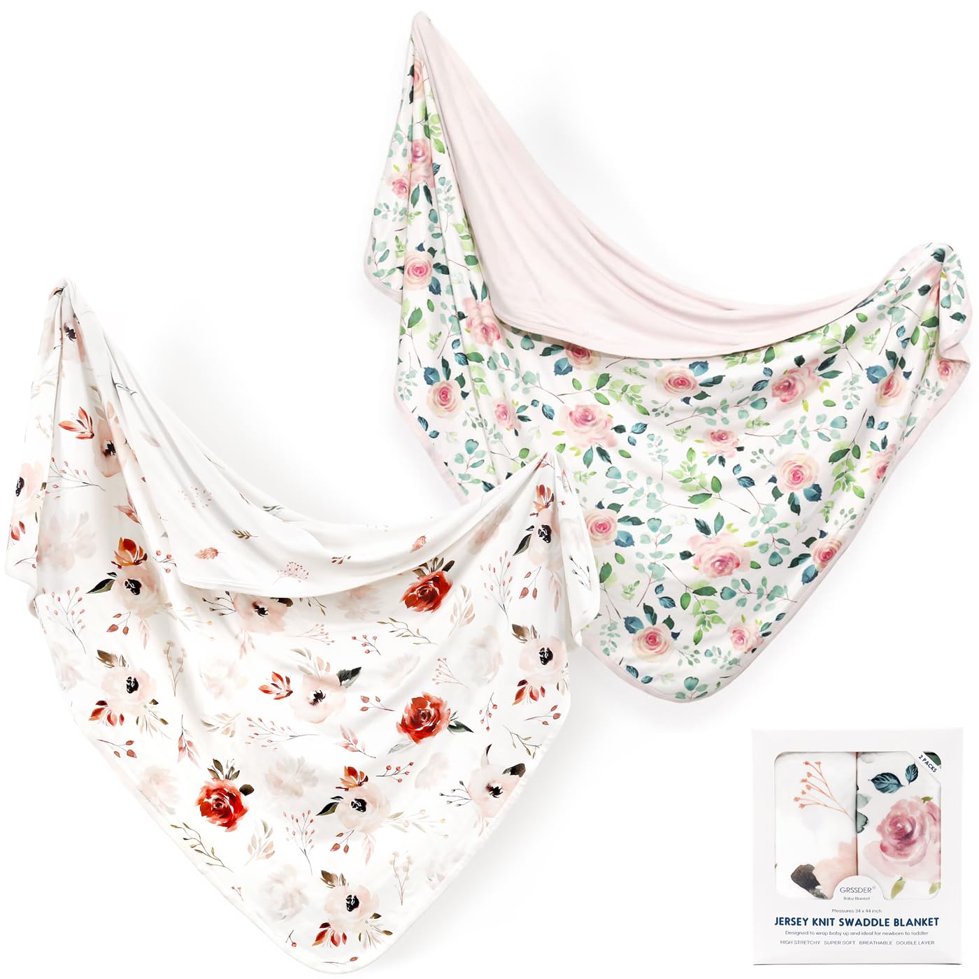 GRSSDER Baby Blankets Super Soft Jersey Knit Swaddle