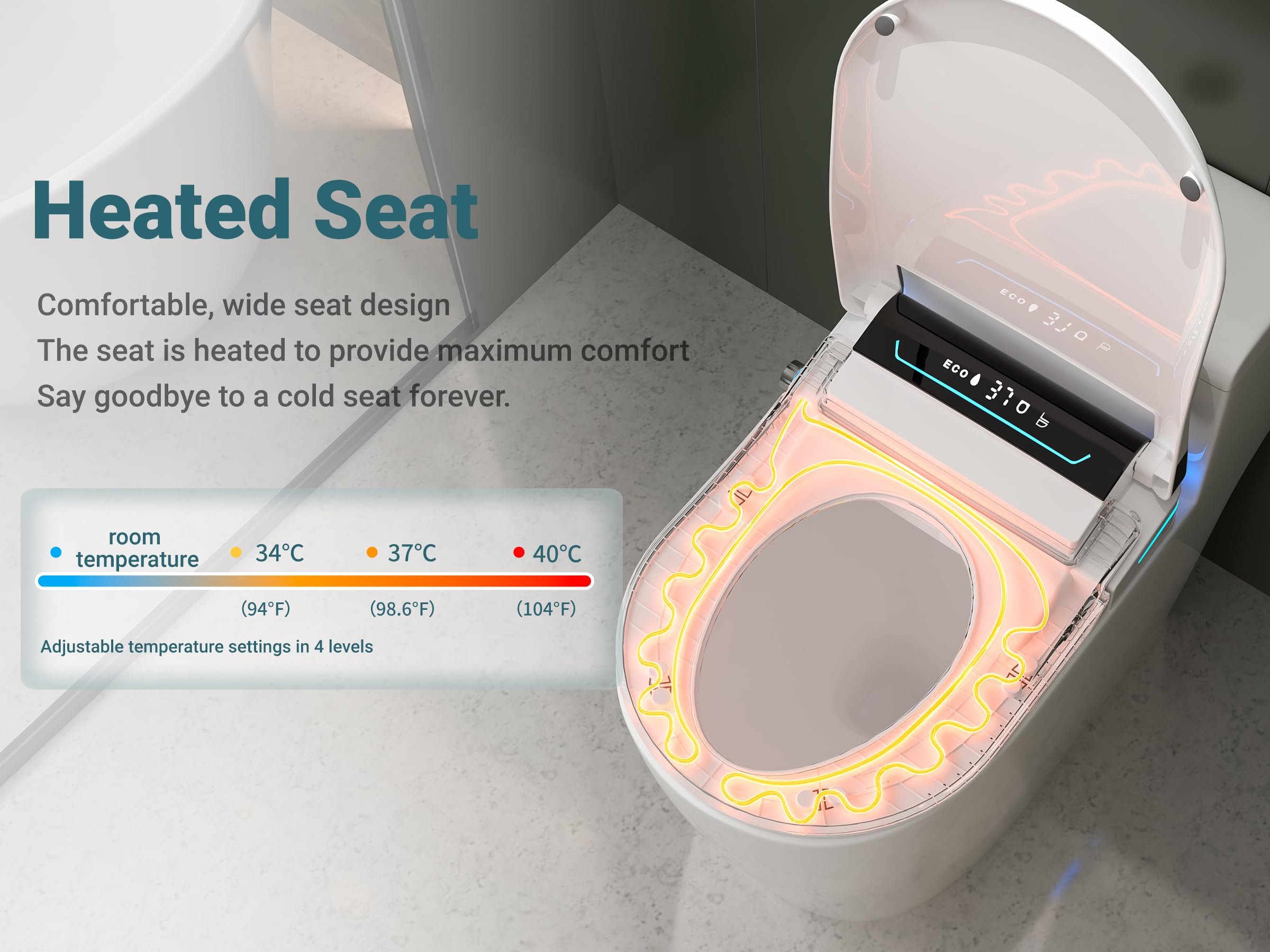 MEJE #001U – inteligentny bidet do rozszerzonej toalety ze wskaźnikiem temperatury, podgrzewaną deską sedesową, automatycznym otwieraniem i zamykaniem, funkcją mycia sterowaną temperaturą (biały)
