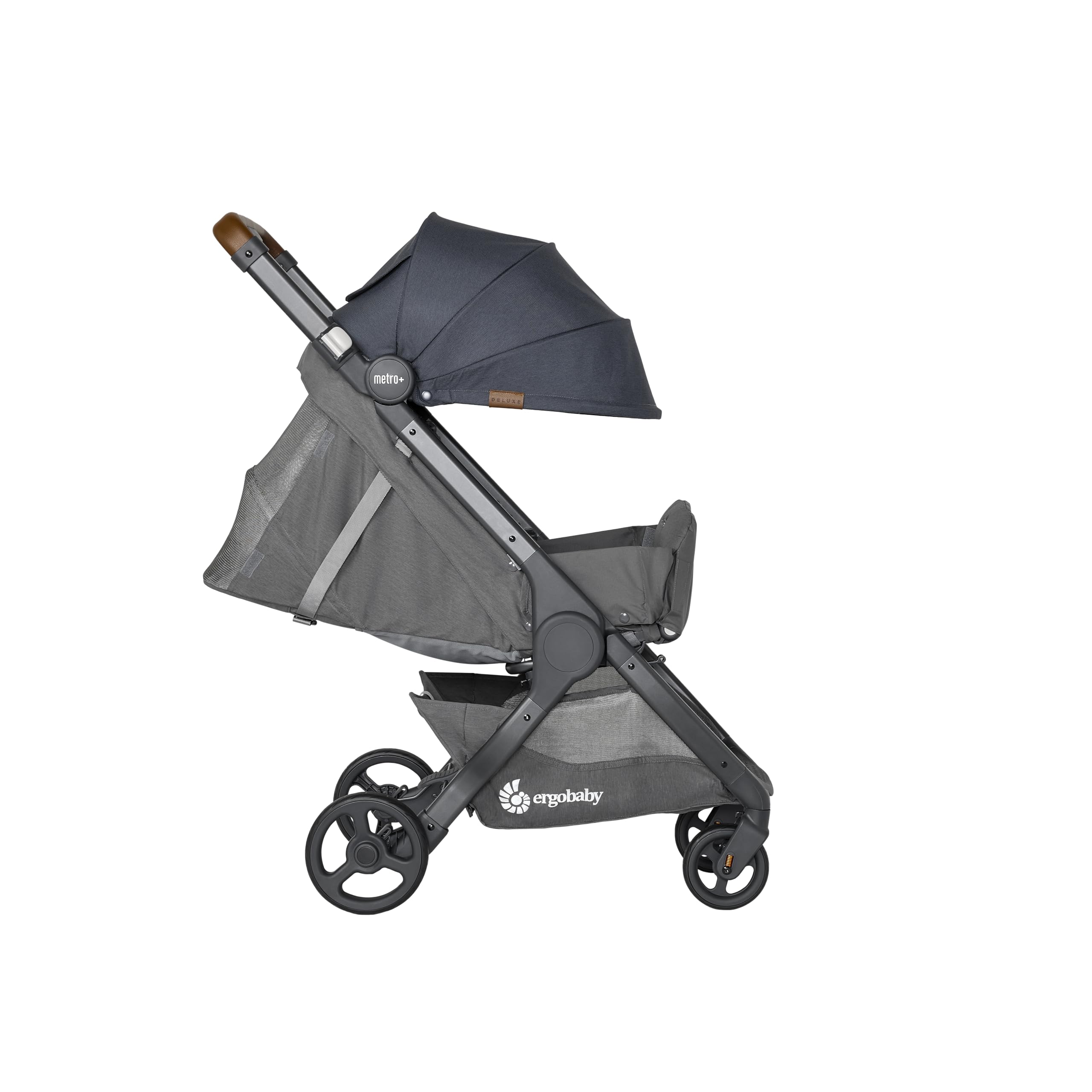 Passeggino Ergobaby Metro+ Deluxe con funzione reclinabile, per neonati dalla nascita fino a 22 kg, pieghevole e compatibile con il seggiolino auto, manubrio regolabile in altezza, London Grey
