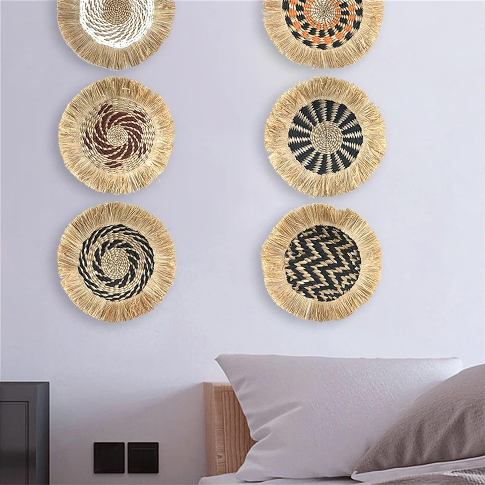 Decoración de Pared de Mimbre de Paja, Cesta Redonda de Mimbre, decoración de Pared, artesanías de Mimbre, Marco for Colgar en la Pared, Colgante Tejido a Mano Decoración de Pared