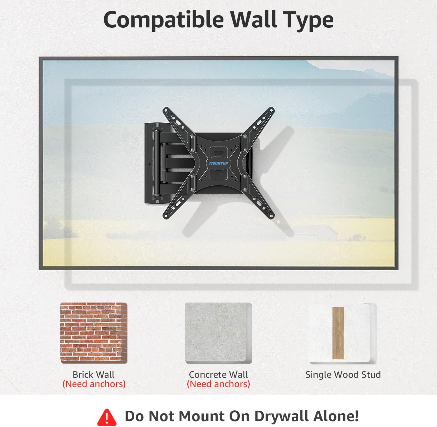 MOUNTUP Outdoor Long Arm TV Wall Mount for 26-65" TVs, Waterproof & Rustproof Outside Full Motion Bracket with Stainless Steel Screws, 37.4'' Long Extension Corner TV Mount Hold 77 lbs, VESA 400x400mm