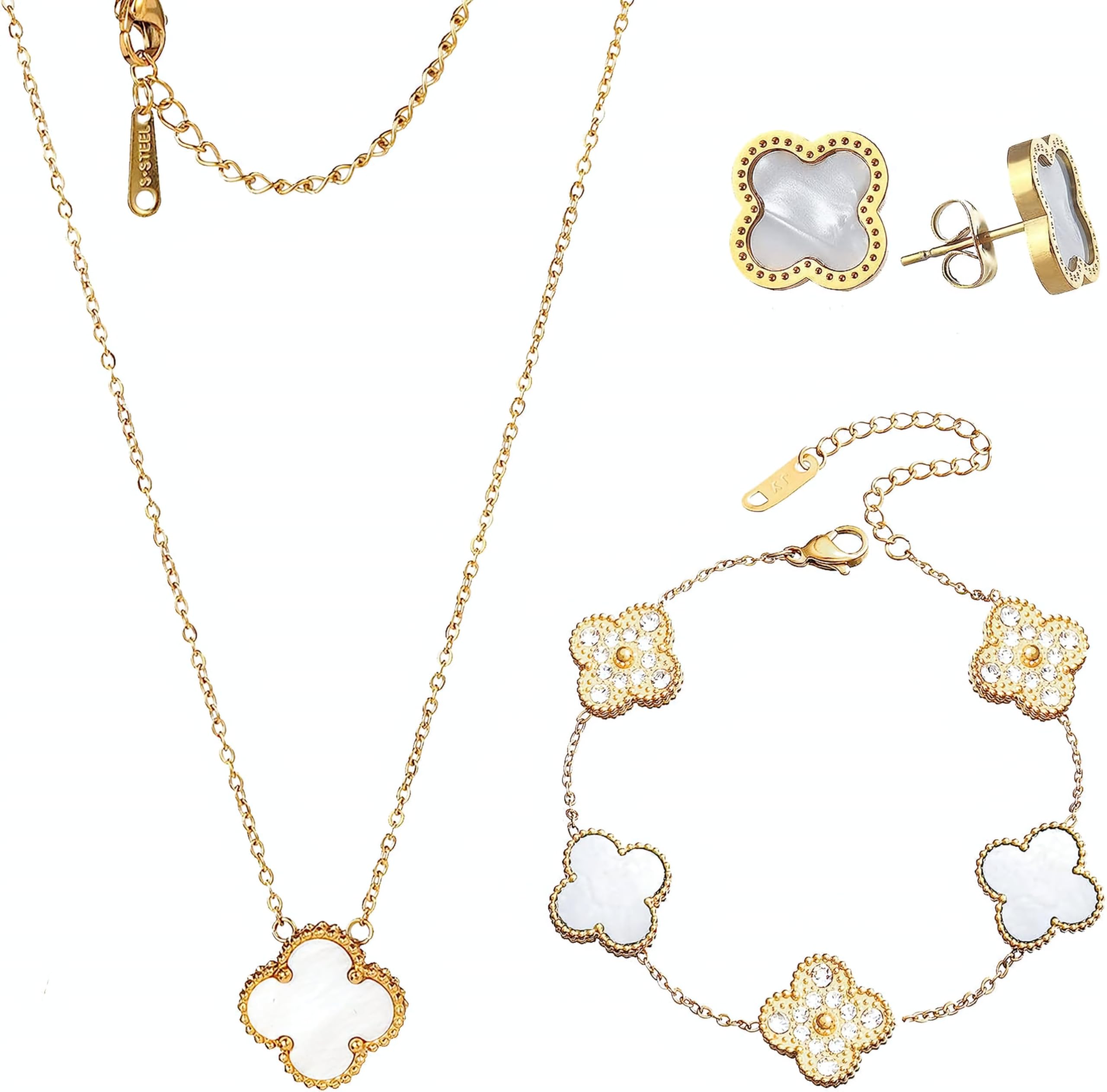GenericFashion jewelry lucky ladies shell Four leaf clover necklace set gold plated stainless steel jewellery