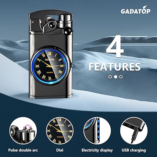 Vista 12 de GADATOP Encendedor eléctrico recargable, encendedor creativo personalizado por USB, encendedor mecedor, resistente al viento, encendedor sin llama