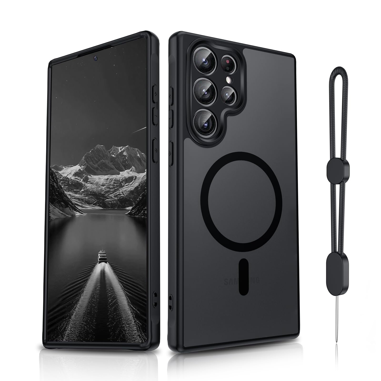 Dizn for Samsung Galaxy S22 Ultra Case:[𝐍𝐨𝐭 𝐅𝐢𝐭 𝐒𝟐𝟐][Fit for MagSafe] Wireless Charging,Slim Silky Soft Touch Phone Case,with Strap,Full Camera Protective 6.8-Inch S22 Ultra 5G,Black