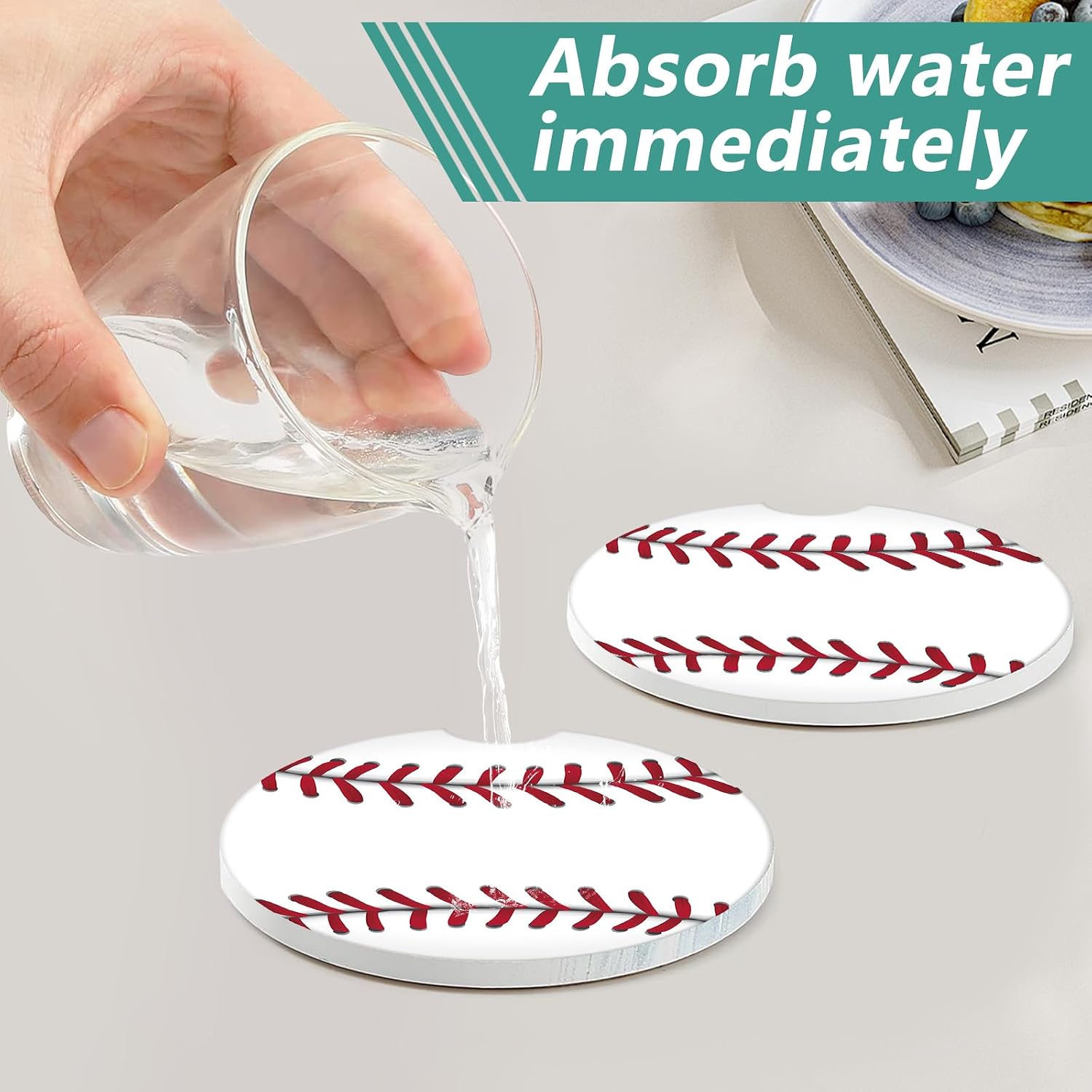 2 Pack Car Cup Holder Coasters - Baseball Absorbent Ceramic Coaster, Car Coasters for Cup Holders, Car Interior Accessories for Women Men image 5
