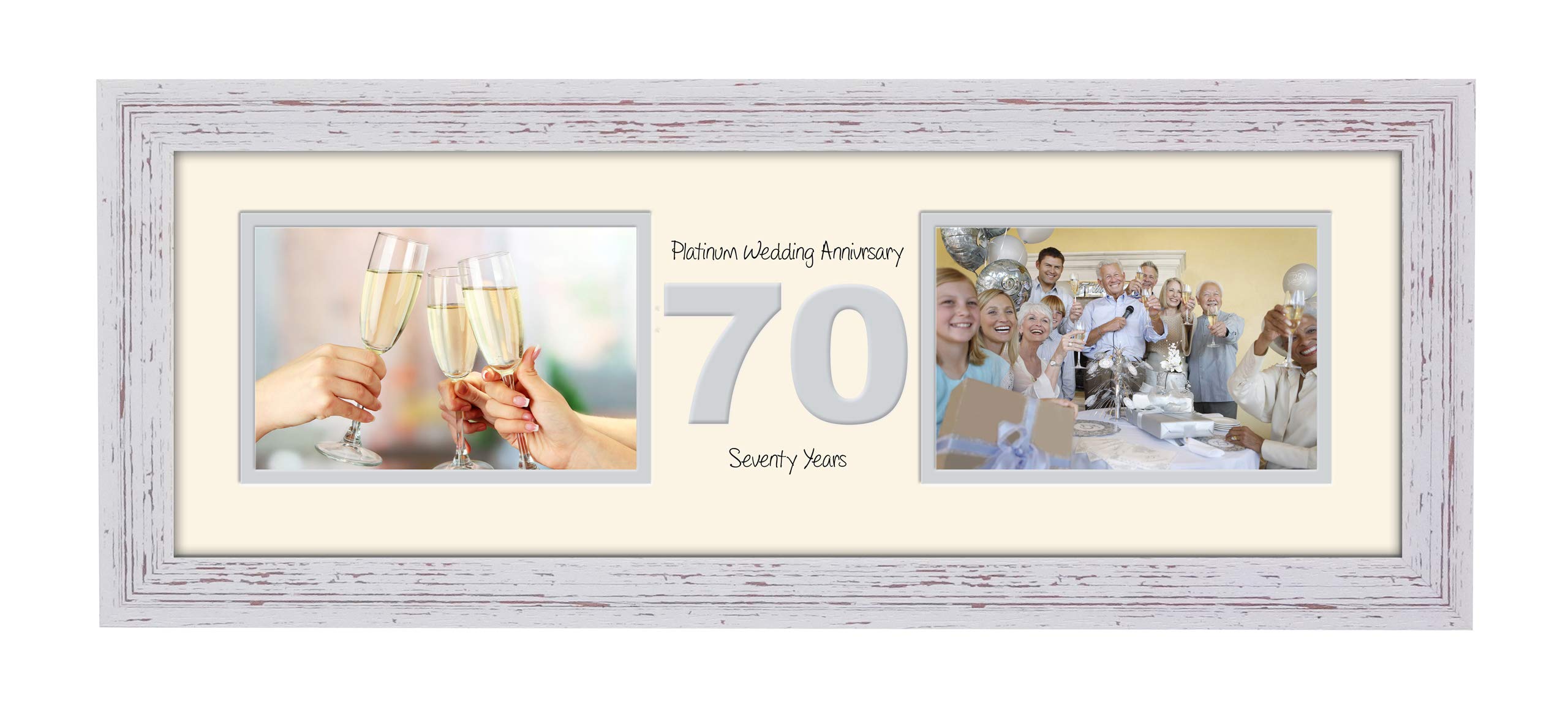 Photos In A Word Shabby Chic Finish Frame Cream Mount Grey Inside 70Th Anniversary Photo Frame Platinum Wedding Seventieth Gift Takes Two 6”X4” Landscape Photos 1237A (Shabby Chic Finish Frame Cream Mount Grey Inside)
