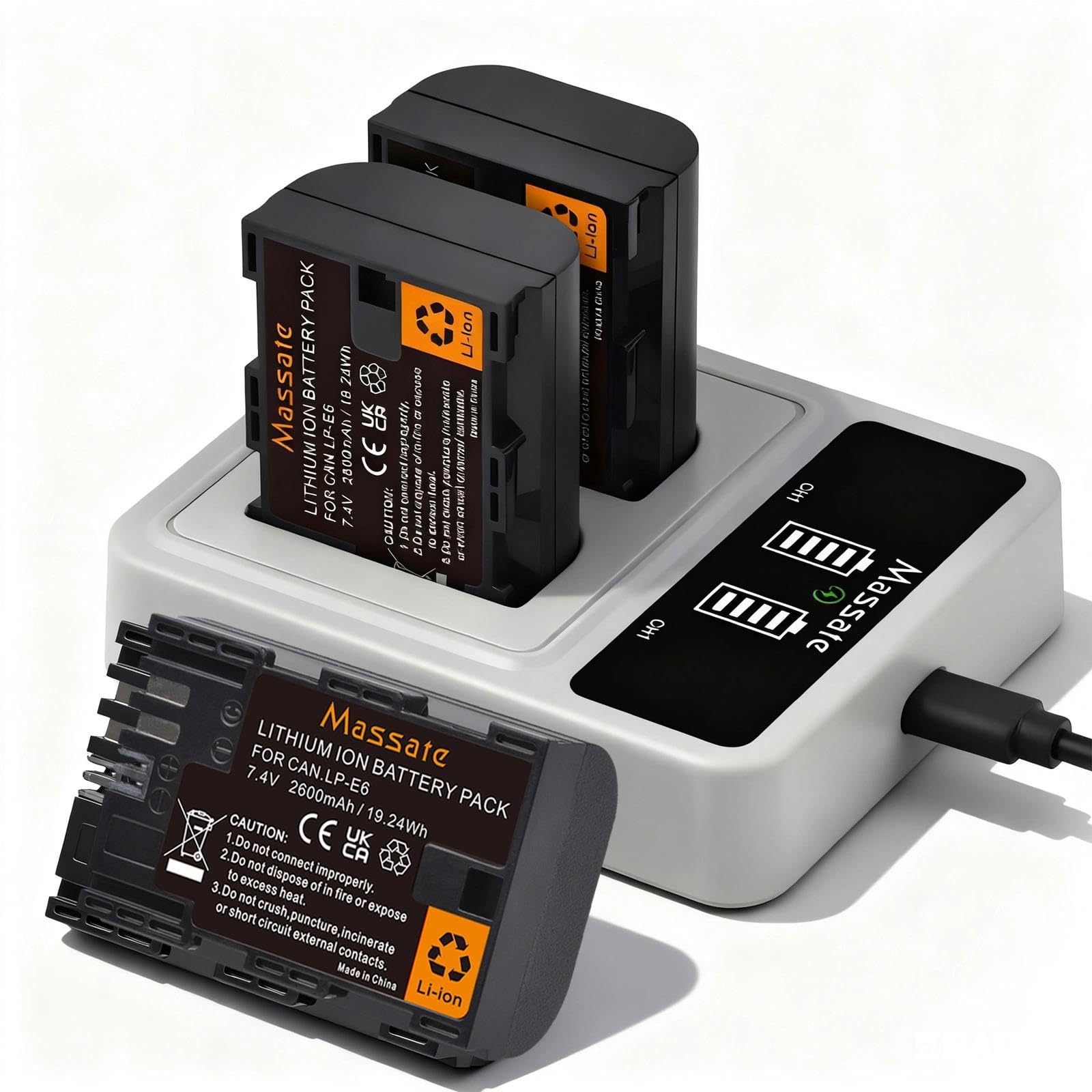 Zestaw 3 baterii 2600 mAh LP-E6 + szybka ładowarka LED PD20W — pełne ładowanie w ciągu 2,5 godziny, akumulator LP-E6 do Canon EOS 5D Mark II/III/IV, 5DS/R, 6D/6D II, 7D/7D II, 60D 70D 80D 90D