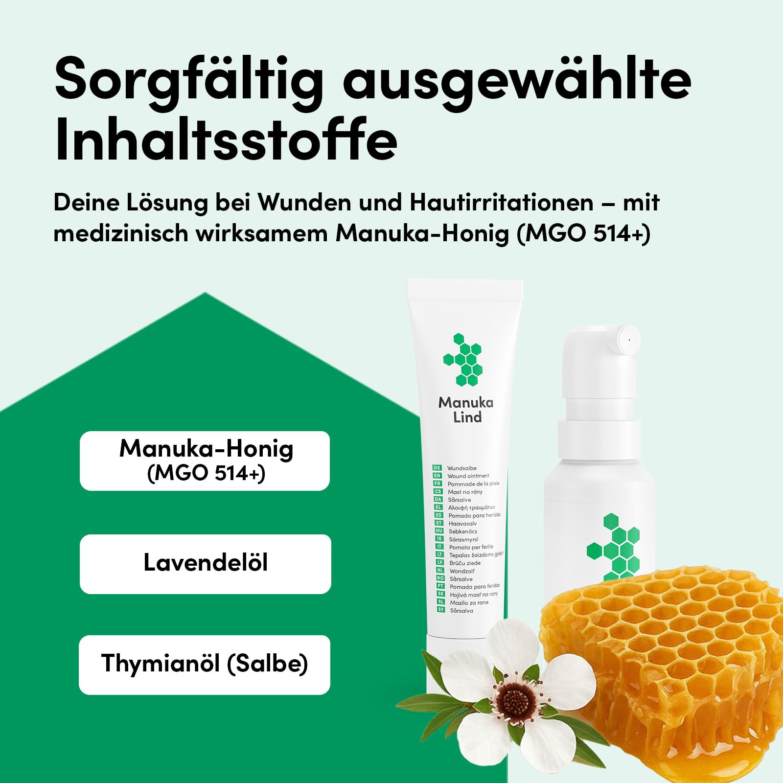 Set: 1x Wundheilspray (30ml) + 2x Wundheilsalbe (15g) | Reinigt die Wunde & unterstützt die Heilung – mit Manuka-Honig (MGO 514+) - für alle Wundphasen – auch bei schweren Wunden