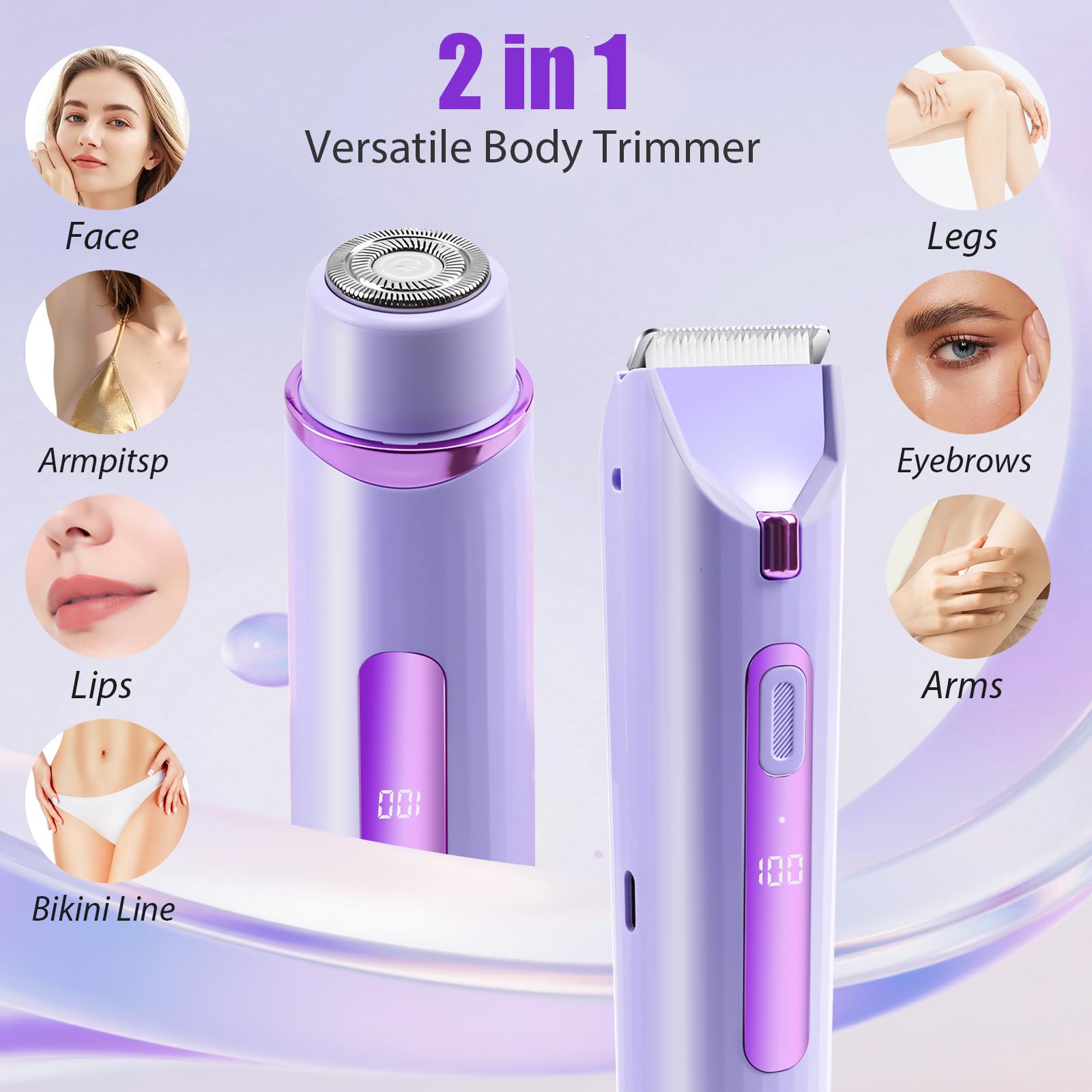 Rasoio elettrico 2 in 1 per bikini, rasoio elettrico ricaricabile per peli del corpo pubico, per gambe, corpo, capelli, rasoio elettrico a doppia testa, per donne, pubblico, viso, ascelle, gambe