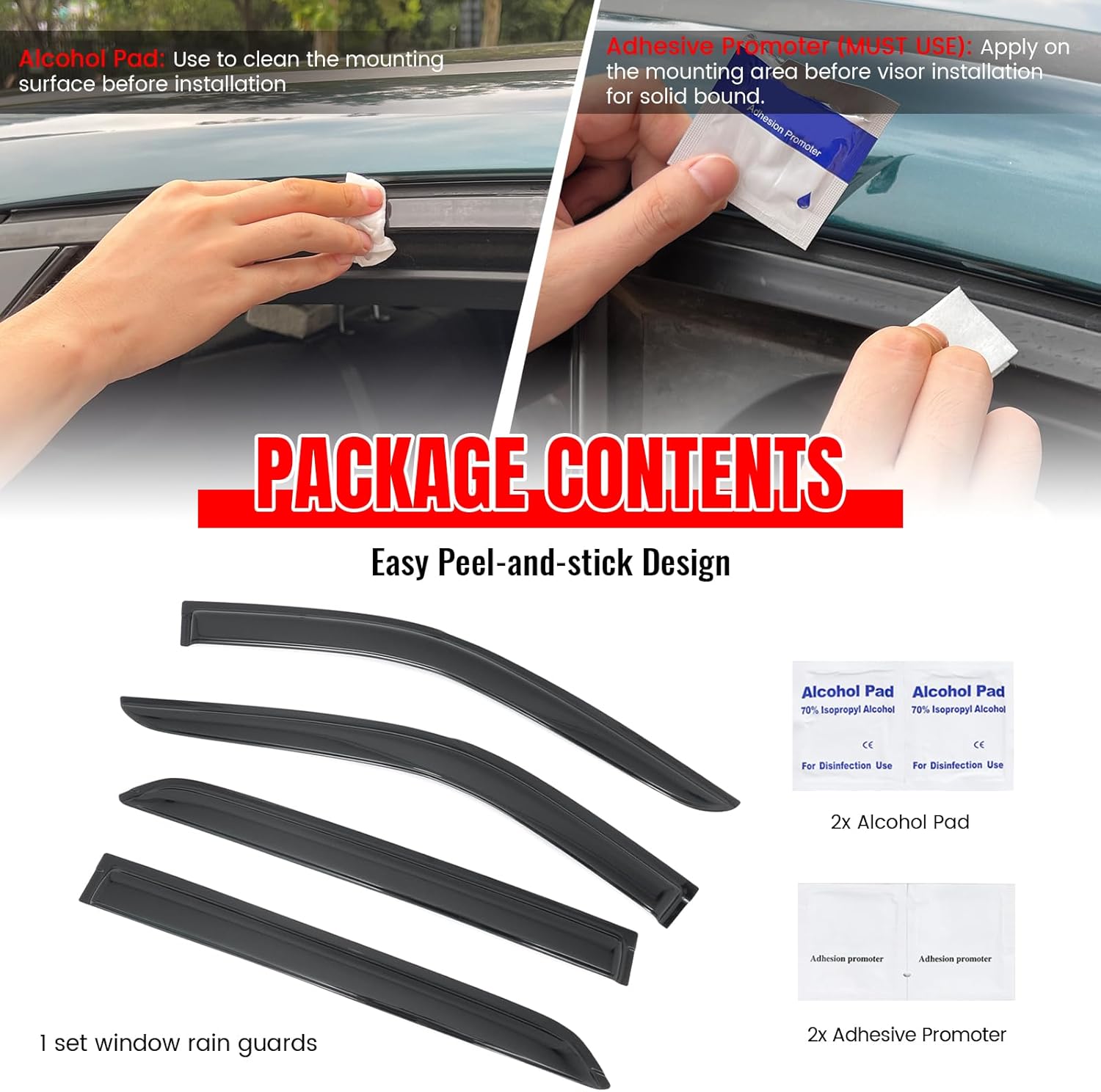 IKON MOTORSPORTS Tape on Window Visors Compatible with 2018-2024 Nissan Kicks& 2025 Kicks Play, Slim Style Acrylic Smoke Rain Guards, Side Window Wind Deflectors 4PCS