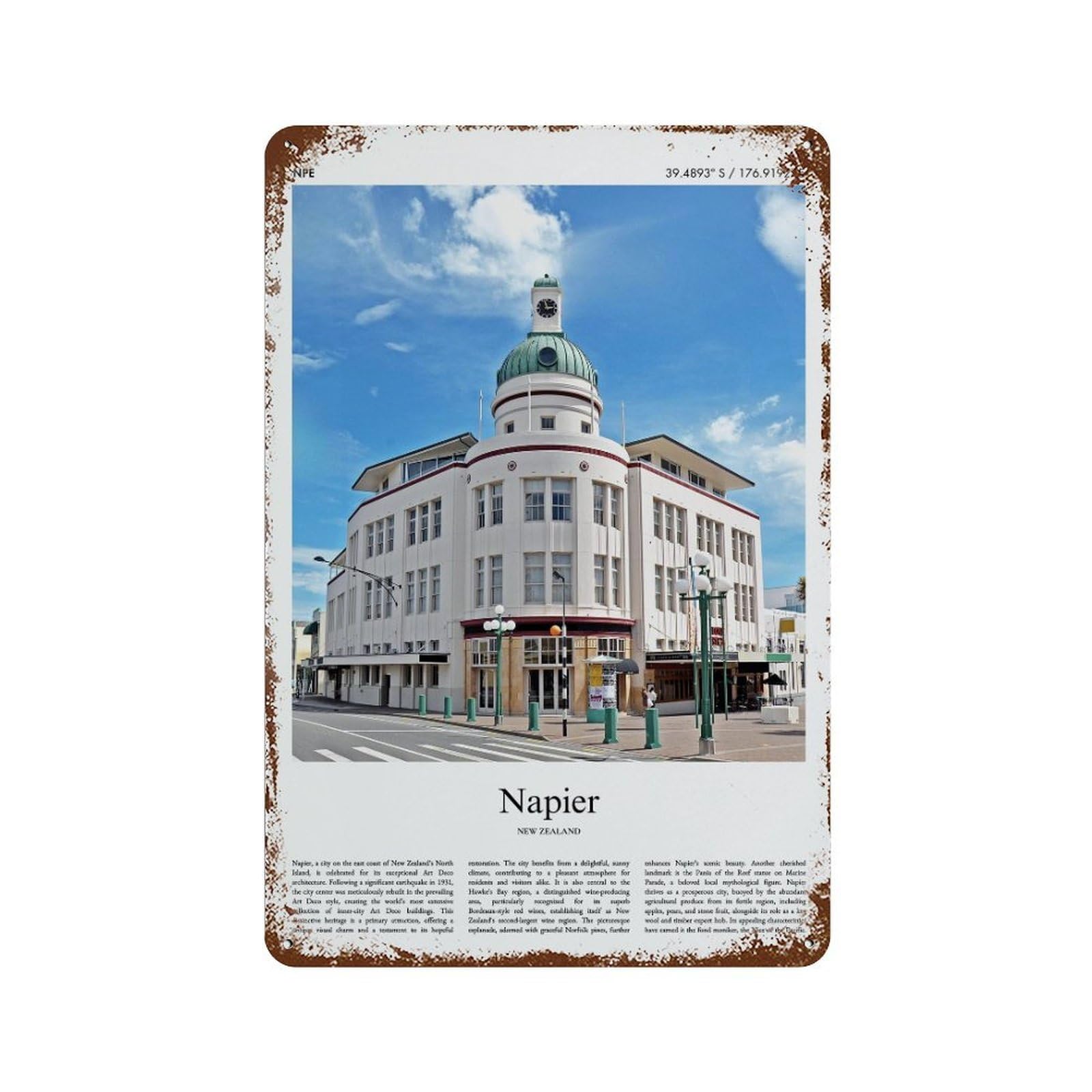 xiaoxiaoshen Napier New Zealand City Scenery Wall Decor Art Metal Tin Poster Modern Home Decor Art Home Bar Shop Decorations Vintage Sign 30x20cm