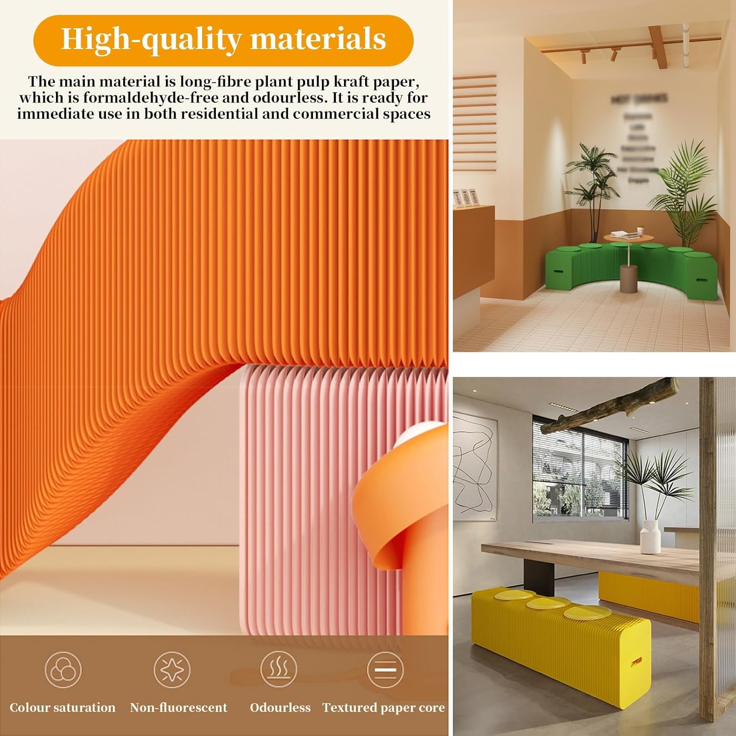 Paper Folding Stool Accordion Folding Paper Stool Honeycomb Structure Design High Load-Bearing Capacity No Assembly Required Easy to Carry Suitable for the Living Room(Orange,28x40x200-300cm)
