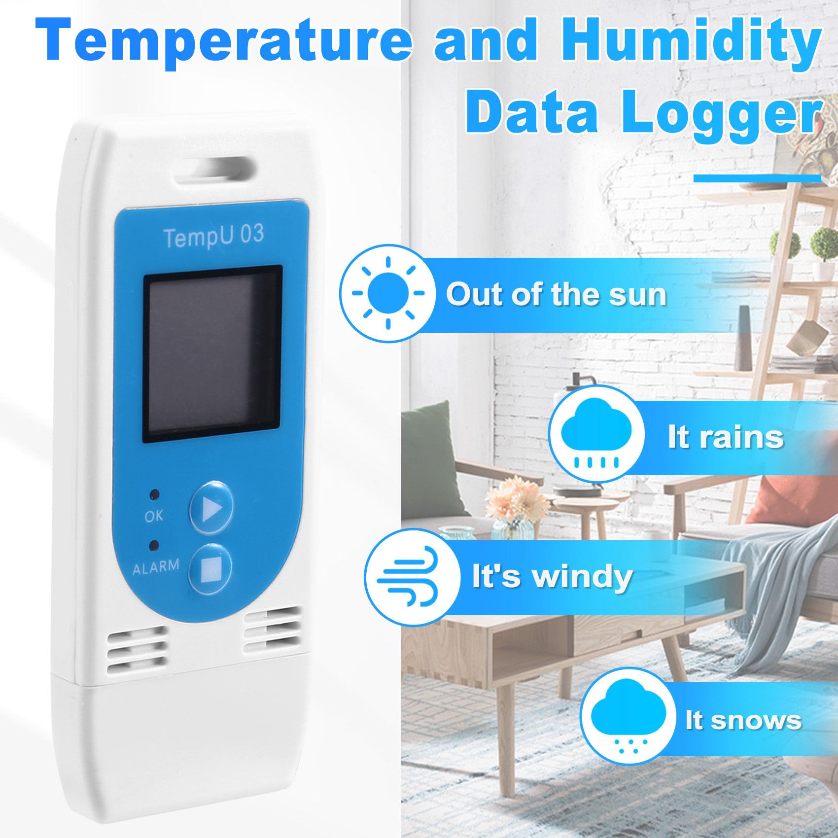 TempU 03 USB Temperatur- und Feuchtigkeitsdatenlogger RH Temp Datenlogger-Recorder Feuchtigkeitsaufzeichnungsmessgerät mit 32.000 Kapazität