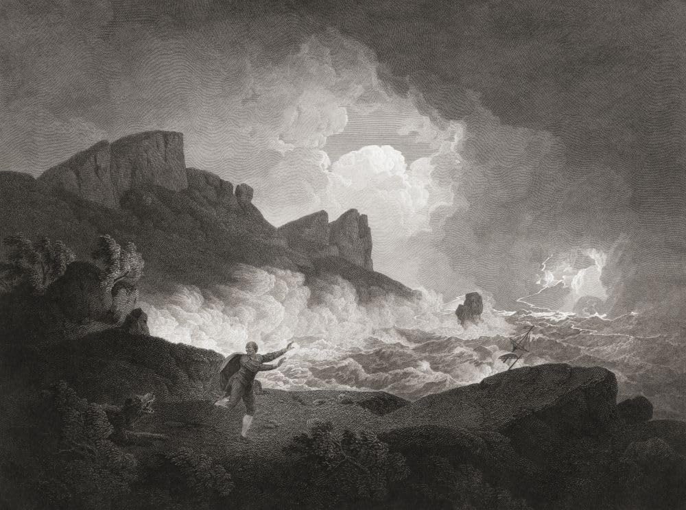 Ilustracja do sztuki Williama Szekspira A Winter s Tale Act III Scena III. Grawerunek z XVIII wieku autorstwa Samuela Middimana po pracy Josepha Wrighta. Wydruk plakatu: Ken Welsh (18 x 13)