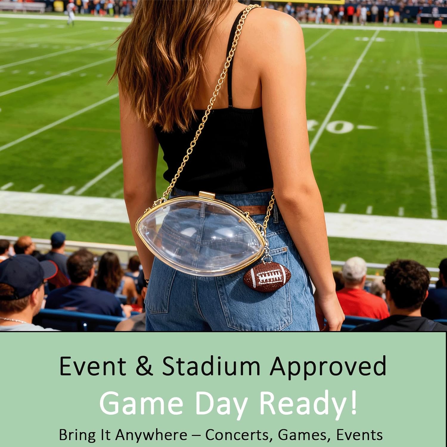 Football Purse with Charm Clear Game Day Bag Crossbody Novelty Clutch Women's Clear Shoulder Bag for Stadium Events - Image 2
