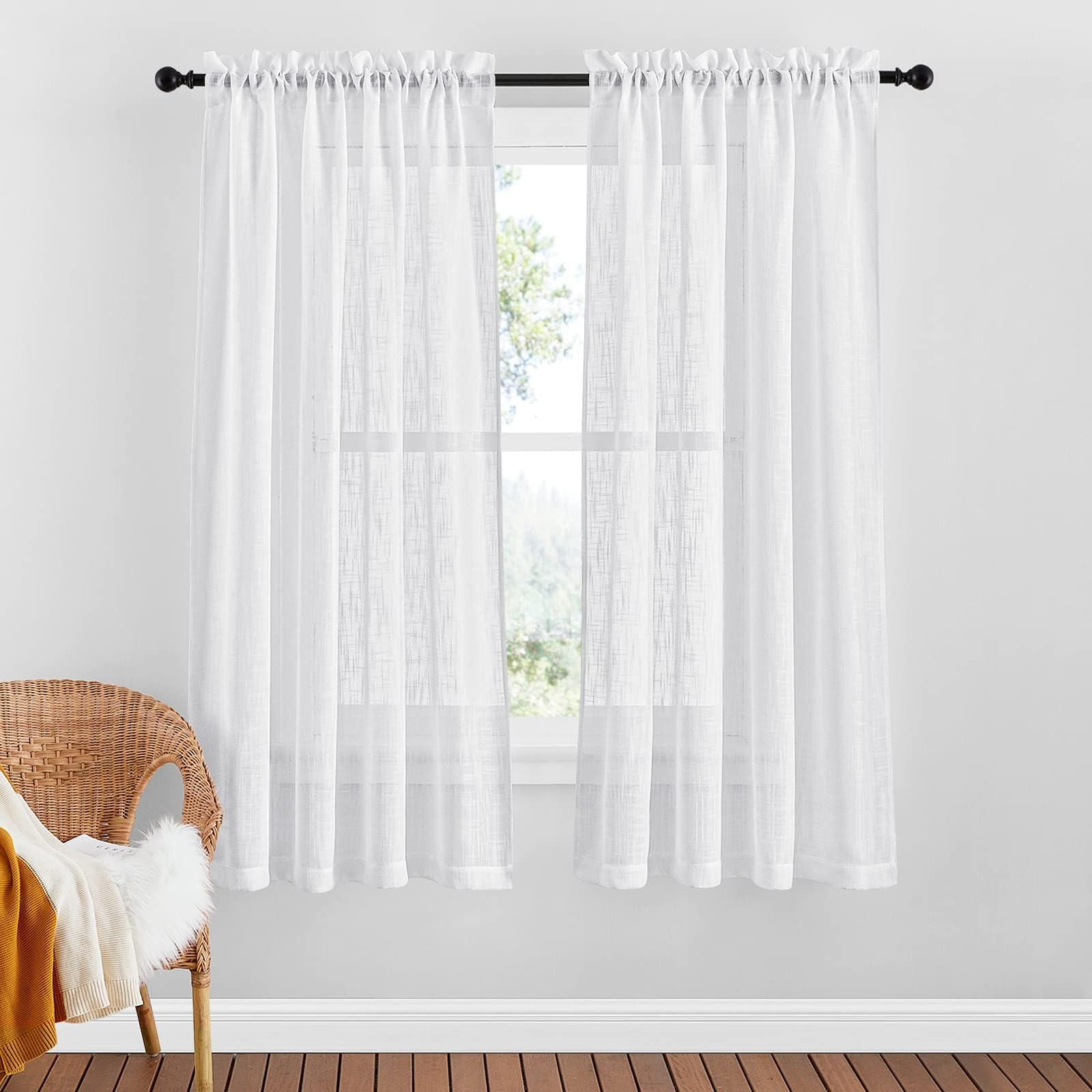 Tende in pizzo (2 pannelli) per finestre, tende bianche in voile trasparente per camera da letto, soggiorno, cucina, tende a rete ricamate in stile vintage chic (Color : Rod pocket, Size
