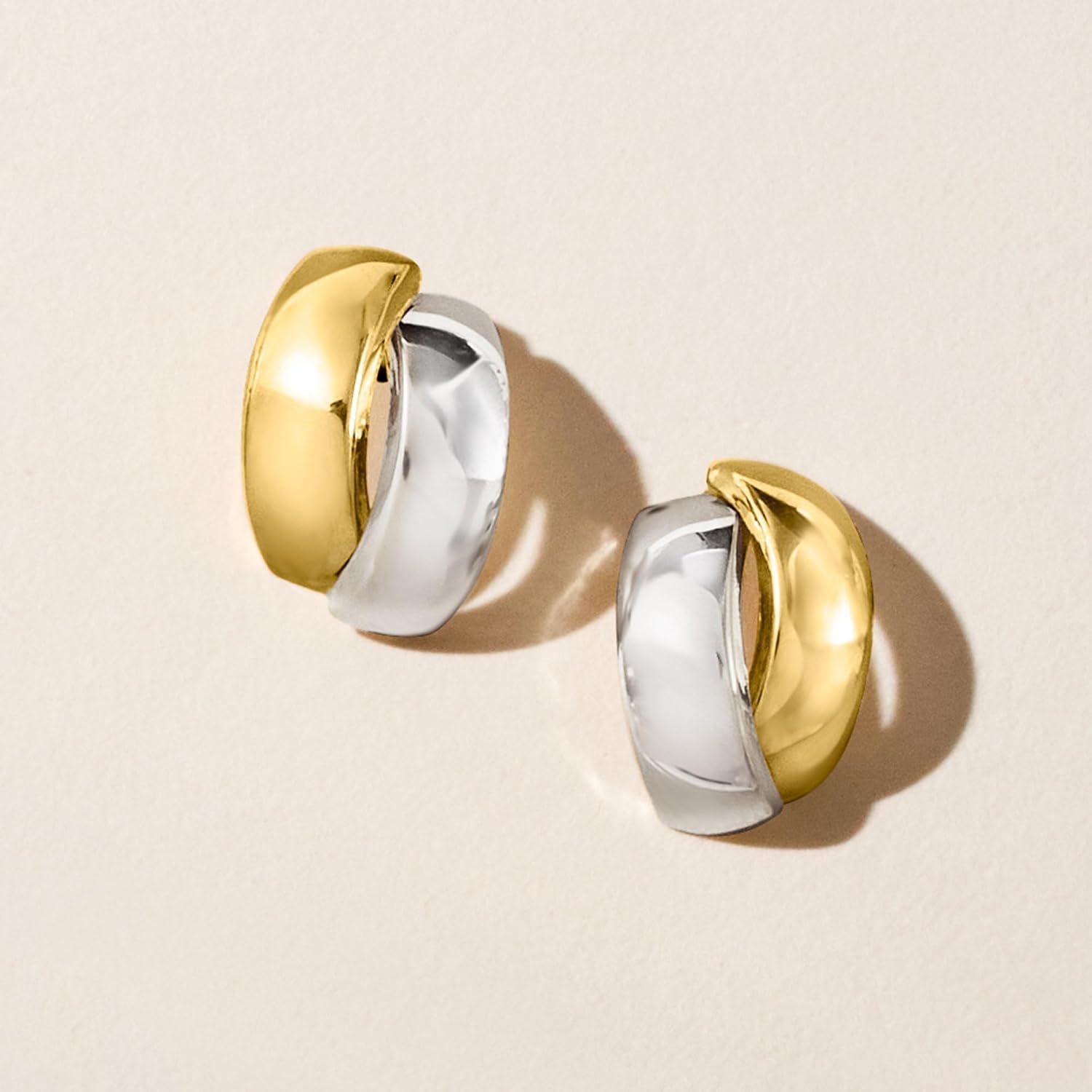 Ross-Simons 14kt 2-Tone Gold Curved Earrings