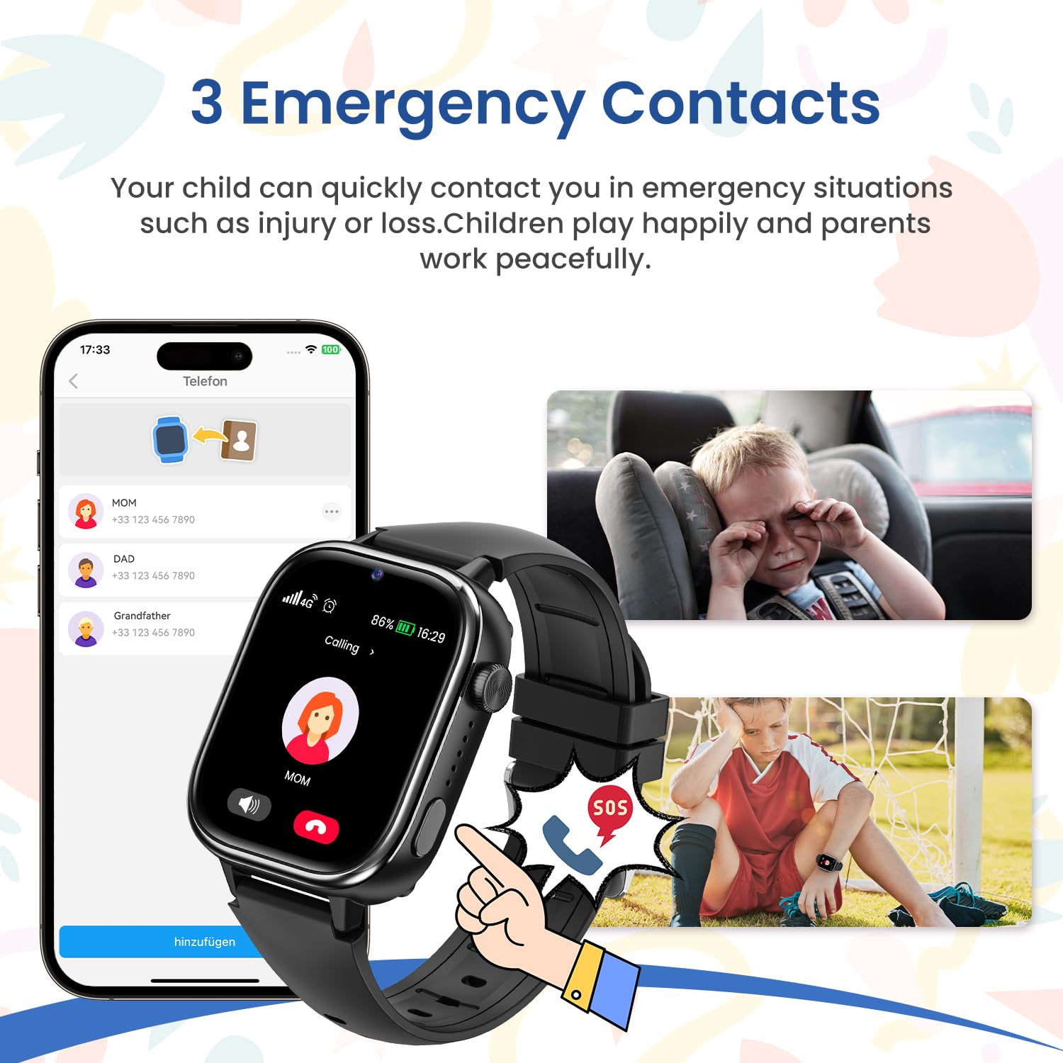 SWGOTA Smartwatch Bambini, Orologio Telefono Bambino con SIM Chiamate, GPS, 4G Videochiamata, SOS, IP68 Sveglia Cronometro Modalità Classe Giochi Contapassi per Ragazza e Ragazzo 3-12 Anni Regalo Nero