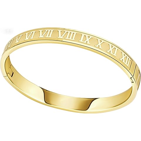 AIKESIWAI Roman Numeral Series Glossy Roman Numeral Bracelet, Fashion Bracelet for Men and Women, Gold, silver, rose gold, three-color stainless steel bracelet