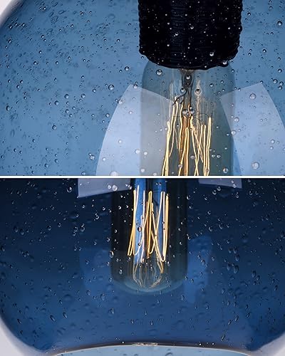 Miniatura 7 de ARIAMOTION Iluminación colgante para isla de cocina, paquete de 3 lámparas colgantes de cristal, globo azul moderno, burbuja sembrada de 7.4