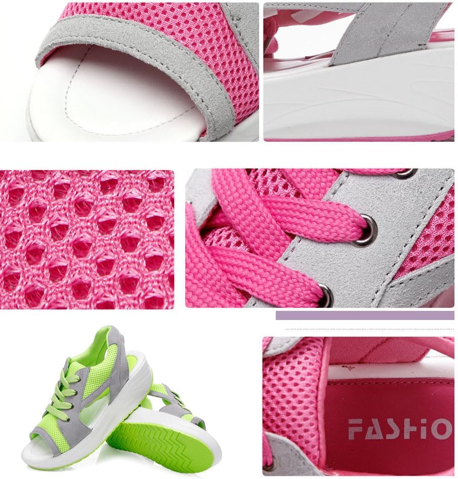 Open Toe Tennis Shoes, Contrast Paneled Cutout Lace-Up Muffin Sandals, Women Causal Summer Toe Platform Sneaker Sandals - Image 3