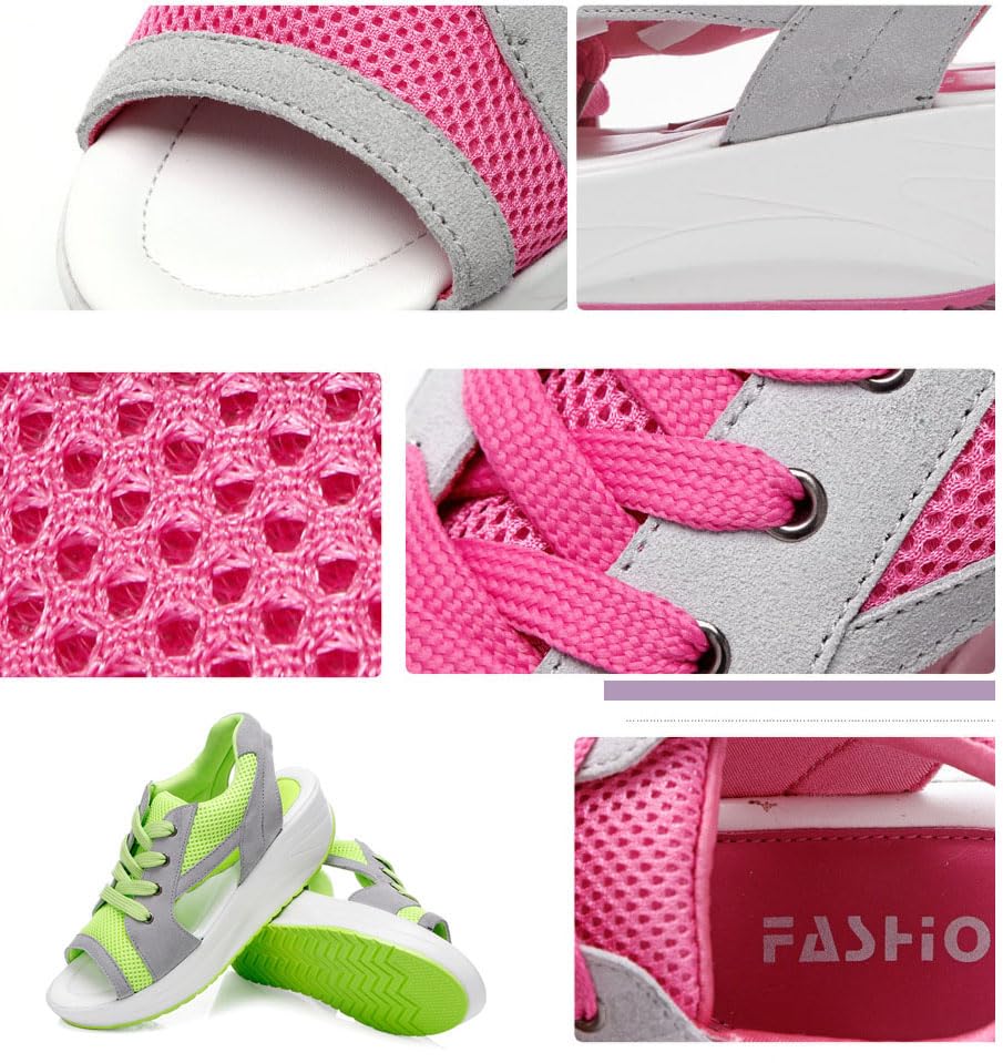 Open Toe Tennis Shoes, Contrast Paneled Cutout Lace-Up Muffin Sandals, Women Causal Summer Toe Platform Sneaker Sandals3