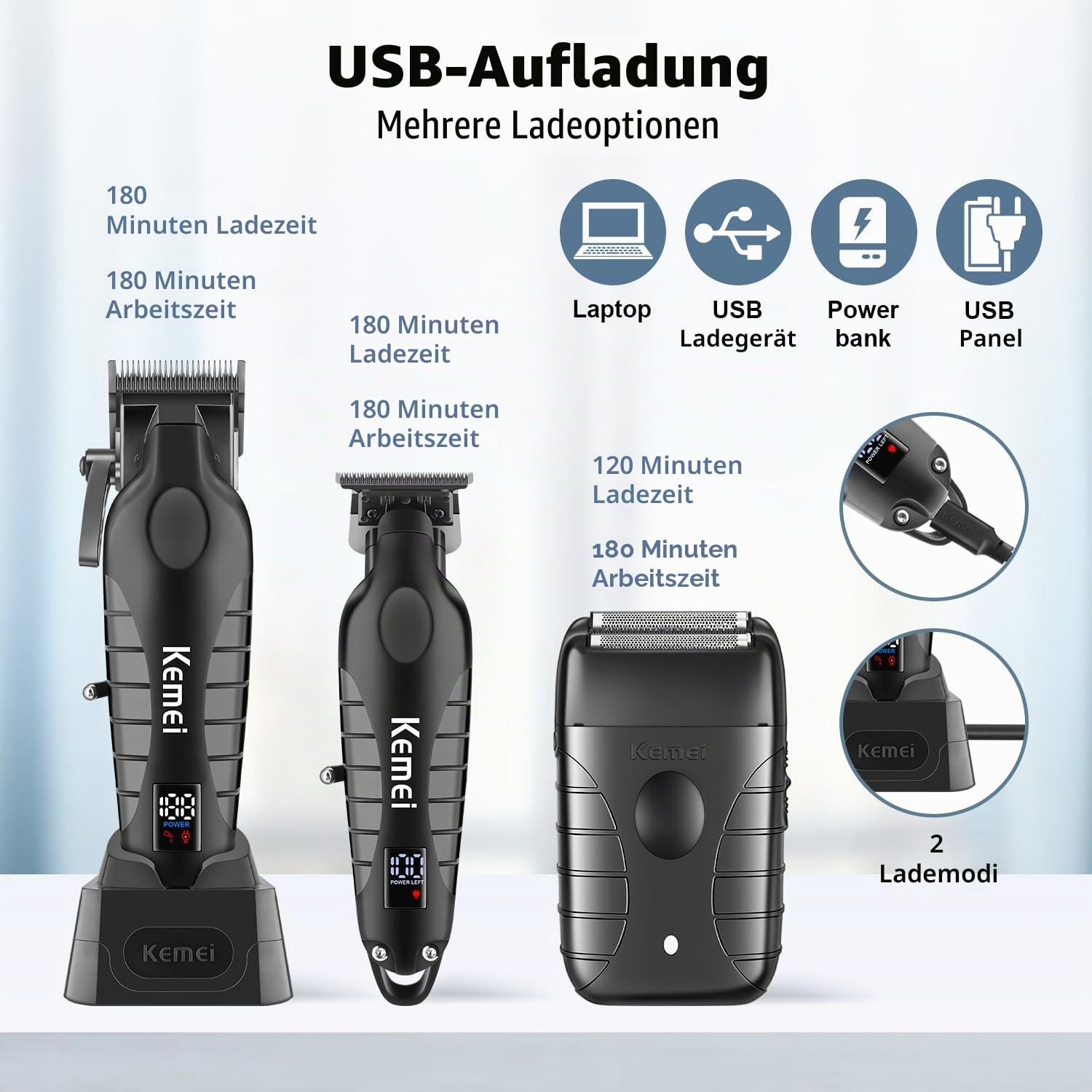 KEMEI Professionelle Haarschneidemaschinen für Männer, schnurloser kompletter Barber Clipper T-Blade Trimmer Folienrasierer Set, elektrisches Haarschneiden Full Kit mit 9 Führungskämmen
