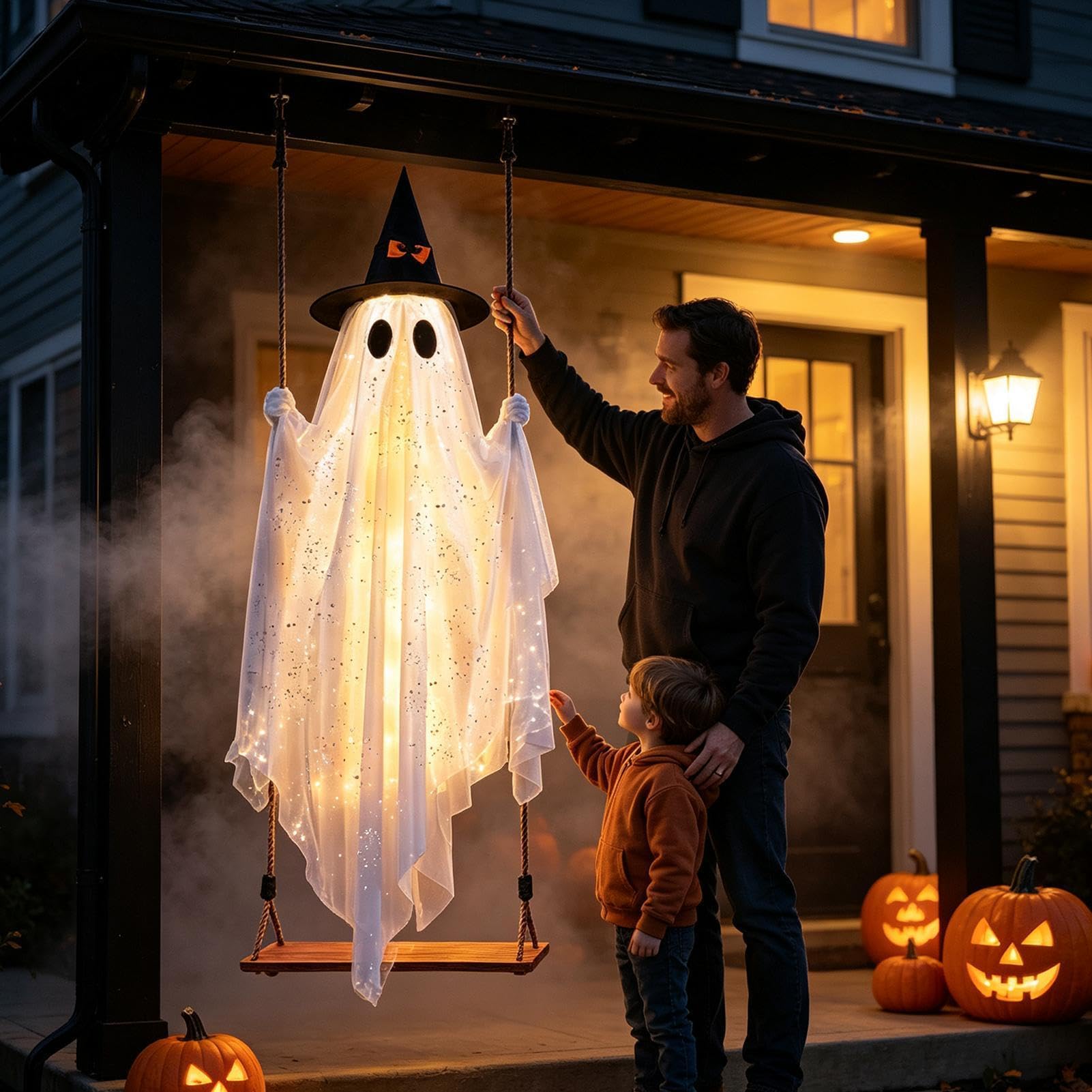Decorazione fantasma Halloween con cappello grande decorazione da giardino | Carini Ornamenti Albero Fantasma Esterno per Festa Cortile Patio Prato Caminetto Infestato