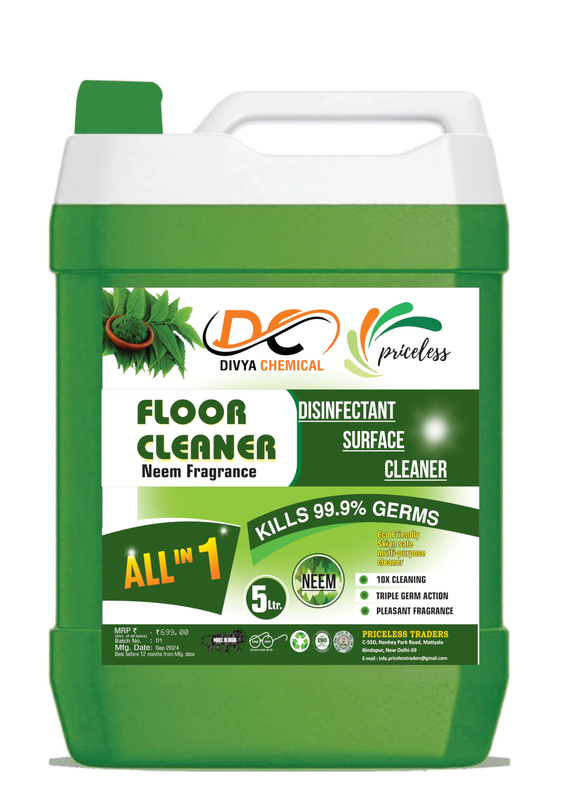 Priceless Neem Disinfectant Floor Cleaner Liquid 5 litre | Remove Dirt Germ Bacteria & Kill Mosquitoes | 100% Skin Safe, Baby Safe & Pet Friendly | Kills 99.9% Germs (B0DHPS5MBX) Amazon Price History, Amazon Price Tracker