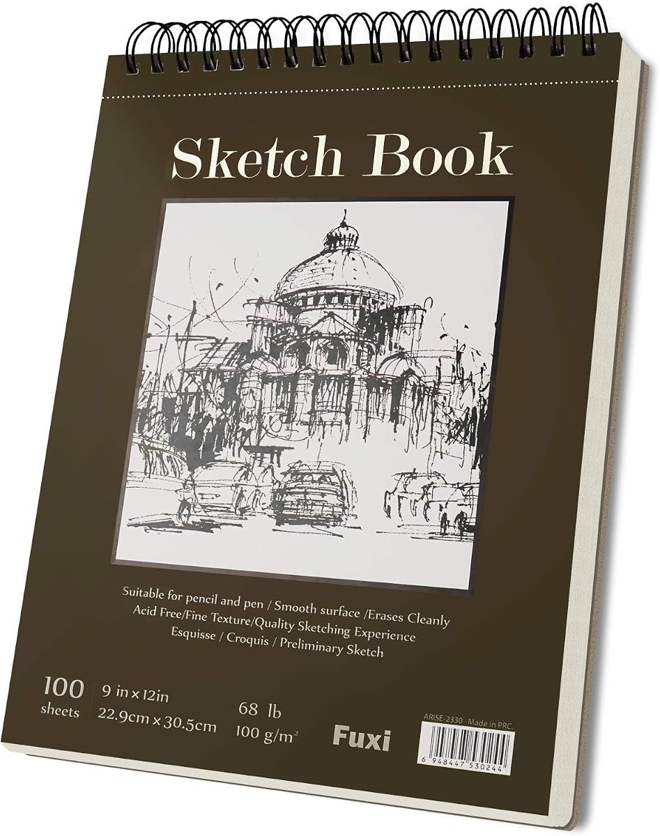 Cuaderno de bocetos Fuxi de 9" x 12"_Cuaderno de bocetos encuadernado en espiral superior_100 hojas 68 lb/100 g/m² | Blocs de dibujo artístico para dibujar, bloc de papel de dibujo sin ácido para niños, estudiantes, artistas y principiantes, suministros de arte para adultos