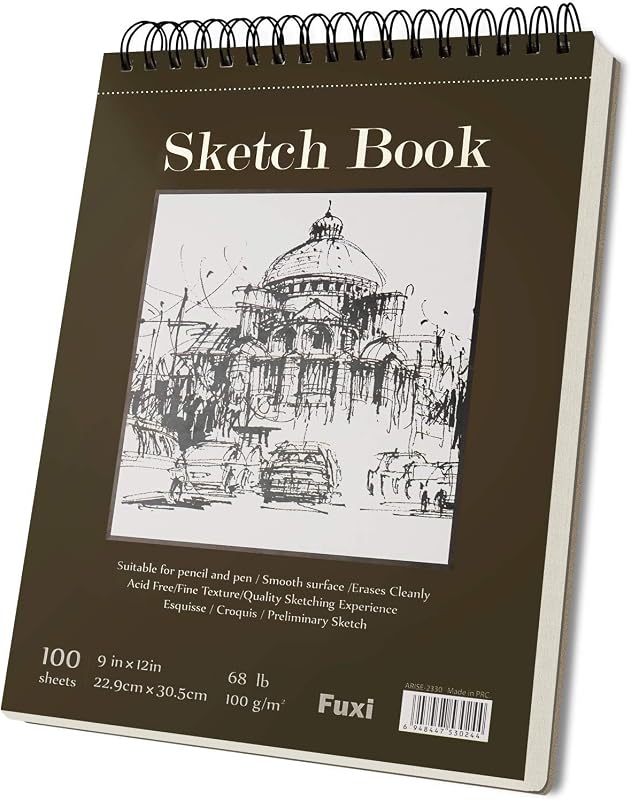 Cuaderno de bocetos Fuxi de 9" x 12"_Cuaderno de bocetos encuadernado en espiral superior_100 hojas 68 lb/100 g/m² | Blocs de dibujo artístico para dibujar, bloc de papel de dibujo sin ácido para niños, estudiantes, artistas y principiantes, suministros de arte para adultos