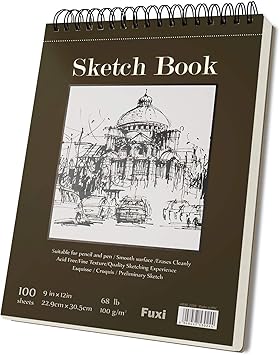 Fuxi 9" x 12" Sketch Book, Top Spiral Bound Sketch Pad, 100 Sheets 68lb/100gsm Acid-Free Drawing Paper, Art Sketchbook for Drawing Pad for Kids Artists & Beginners Professional Art Suppl...