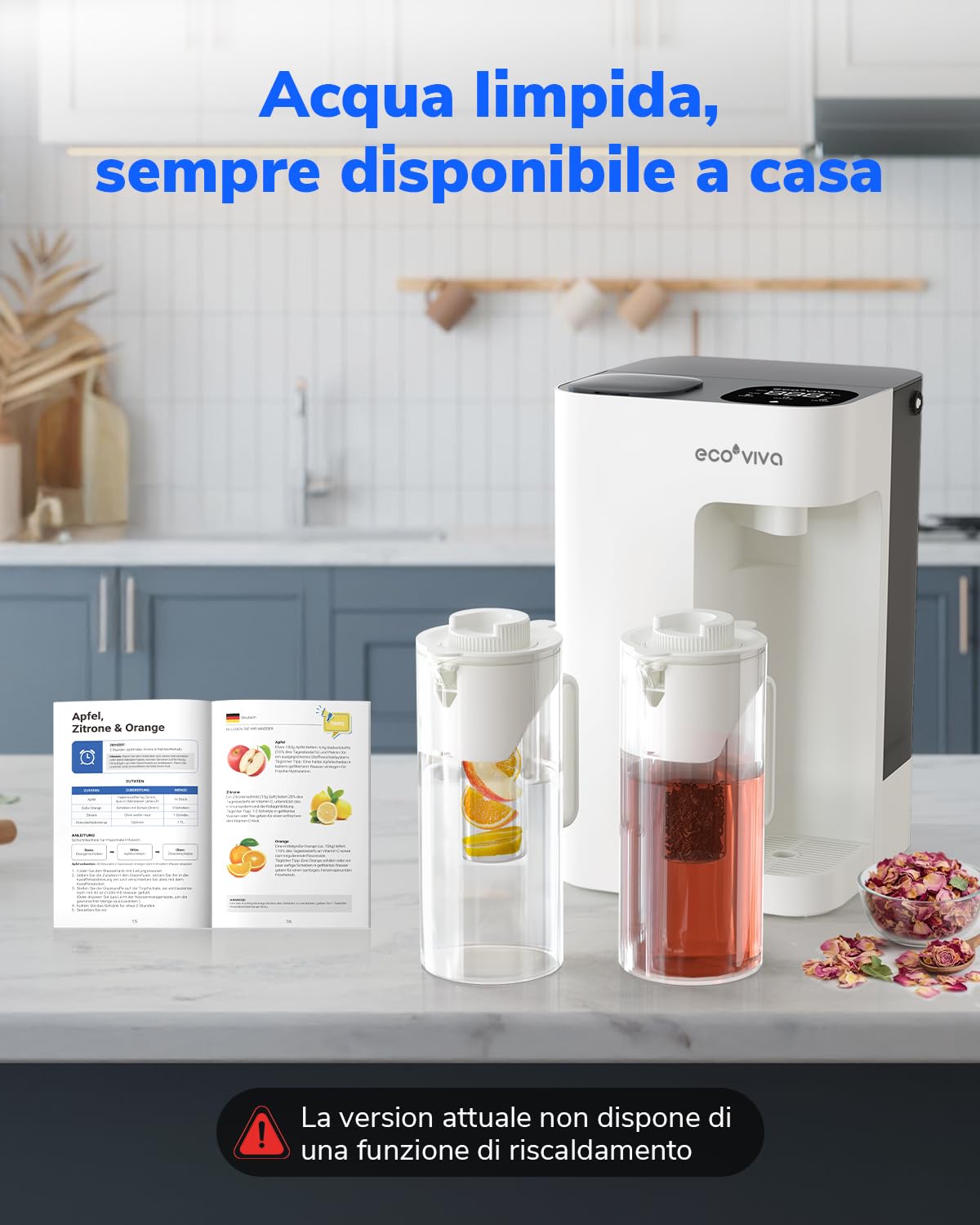 Ecoviva MATE 3 impianto per osmosi potabile, impianto ad osmosi inversa, 8 filtri contro nitrato e PFAS, filtro dell'acqua, nessuna installazione, rapporto di risparmio 3:1 e distributore d'acqua TDS