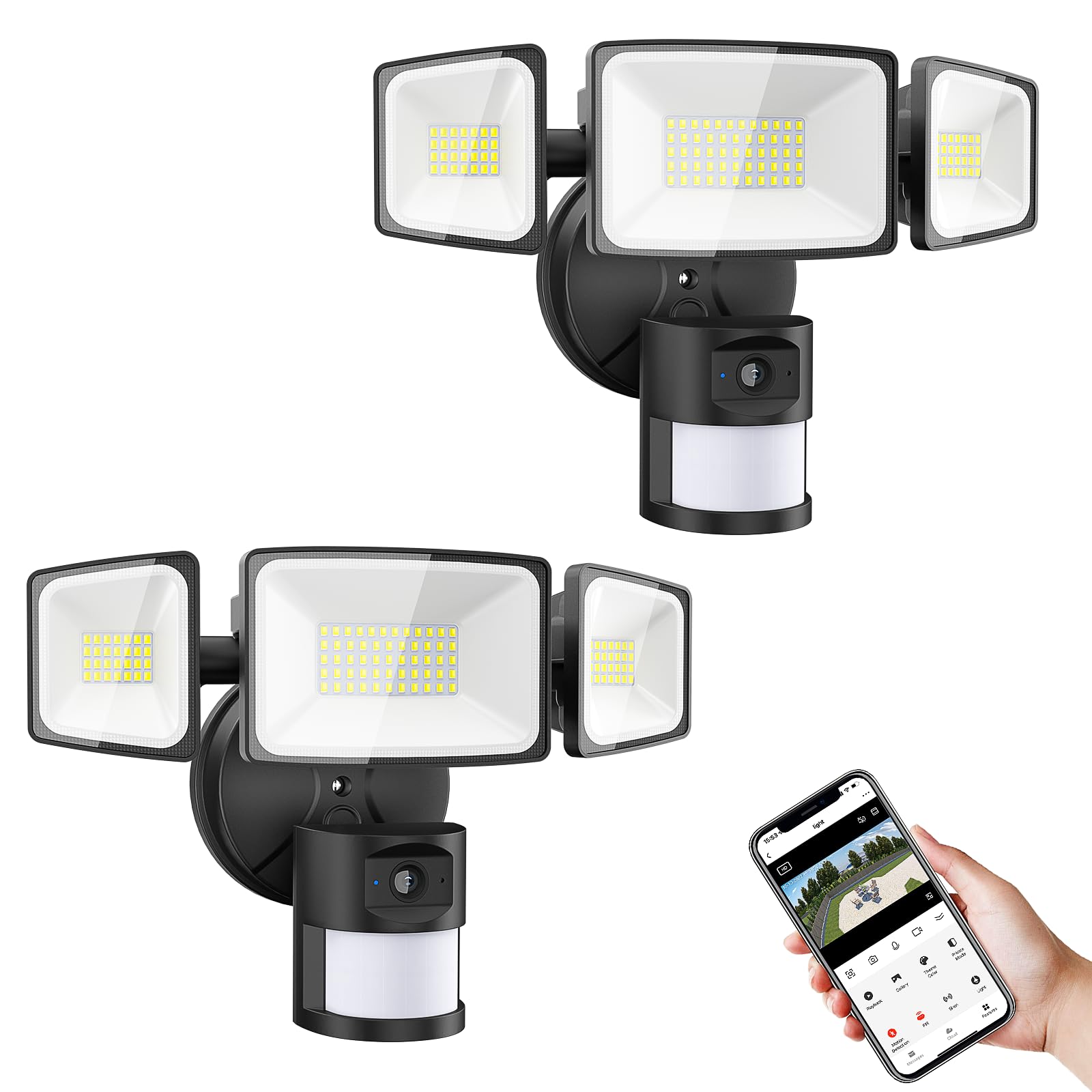Onforu Floodlight Camera Outdoor, 2 Packs 55W Smart Security Wired Cam with 5500LM LEDs 2K HD IP65 Motion Detection, 67dB Siren, 2-Way Audio, 125° Full Color Recordings for Home Security