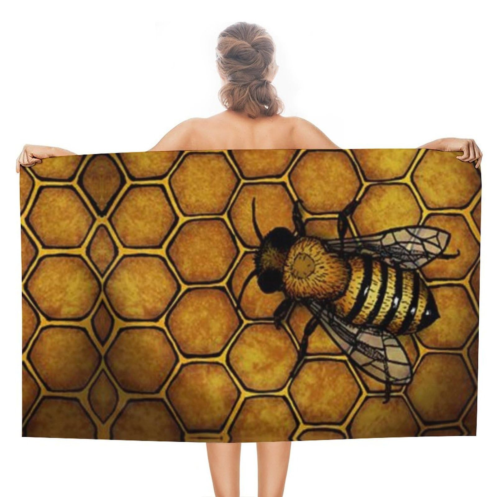 LEDFCVSU Beach Towel, Bee Honeybee Bath Towel, Absorbent Towel for Swimming, Sports, Travel
