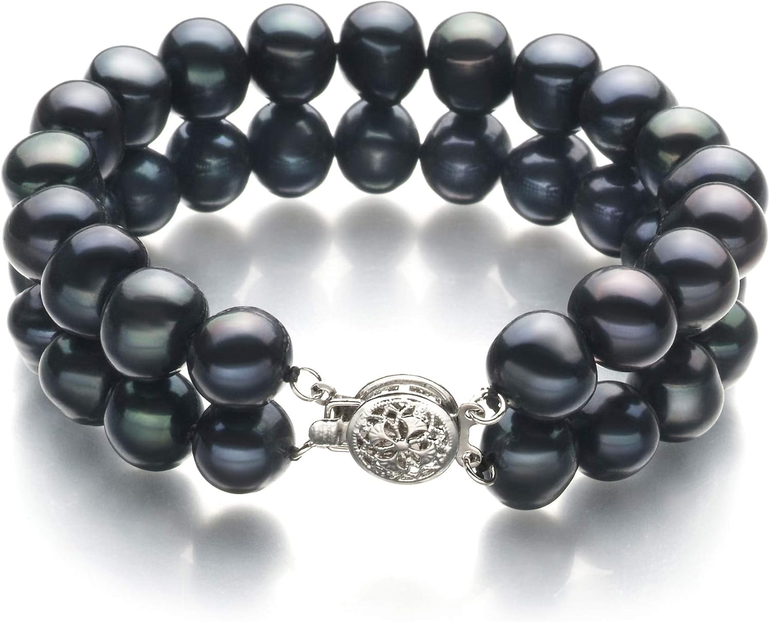 Black 8-9mm Double Strand A Quality Freshwater Sterling Silver Cultured Pearl Bracelet For Women