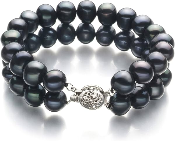 Pulsera de Perlas Cultivadas de Agua Dulce Calidad A de 8-9mm de Doble Vuelta con Plata para Mujer