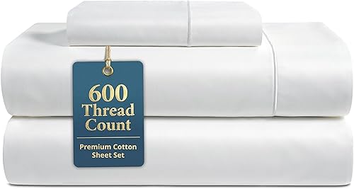 LANE LINEN Juego de sábanas y fundas de almohada de algodón grueso de 600 hilos, 100 % algodón mercerizado, suave y suave como un hotel, con acabado