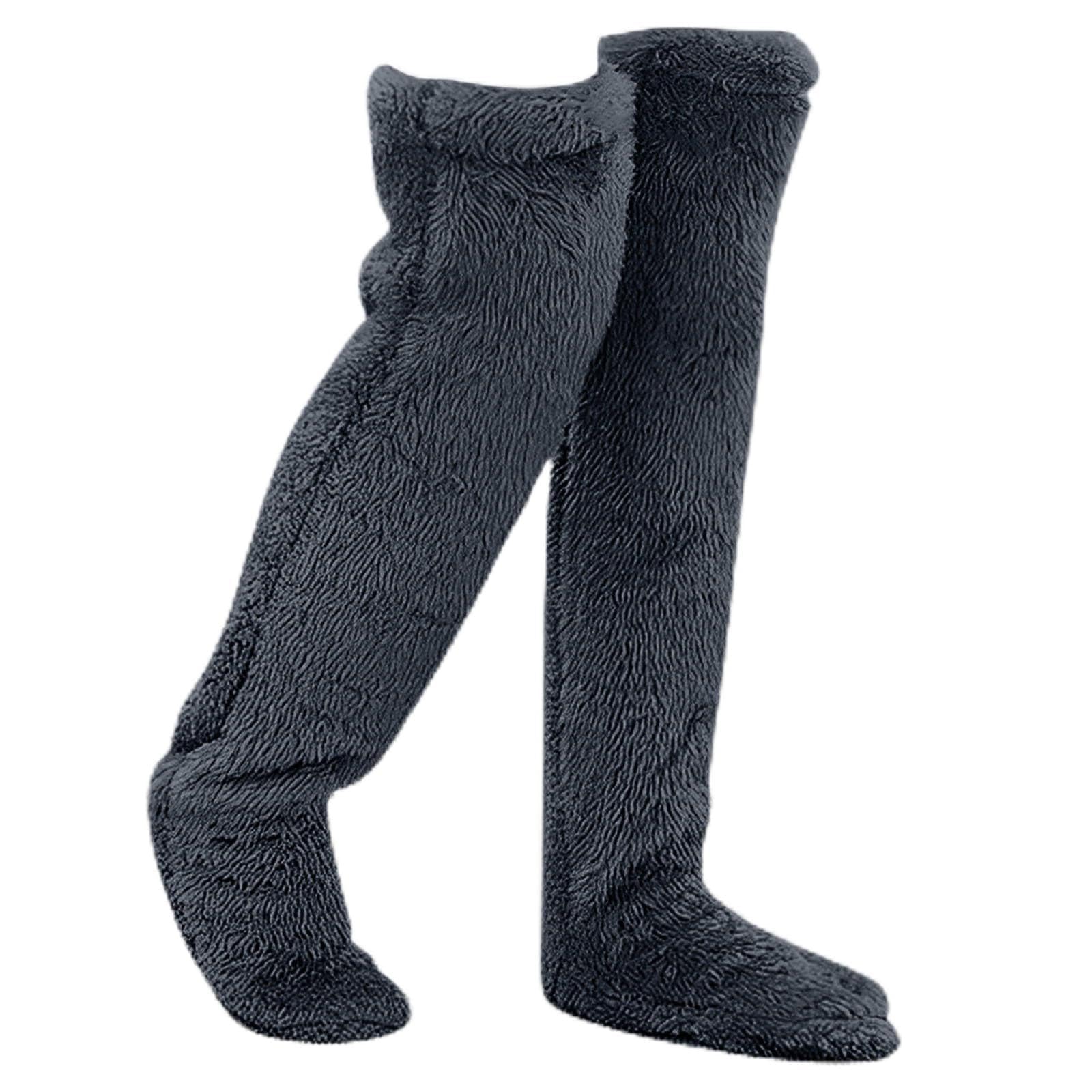 KOPOAO Velvety Fleece Knee Socks for Christmas, Long Fuzzy Socks Fluffy Leg Warmers, Winter Plush Warm Long Sockss Over, Black, 0